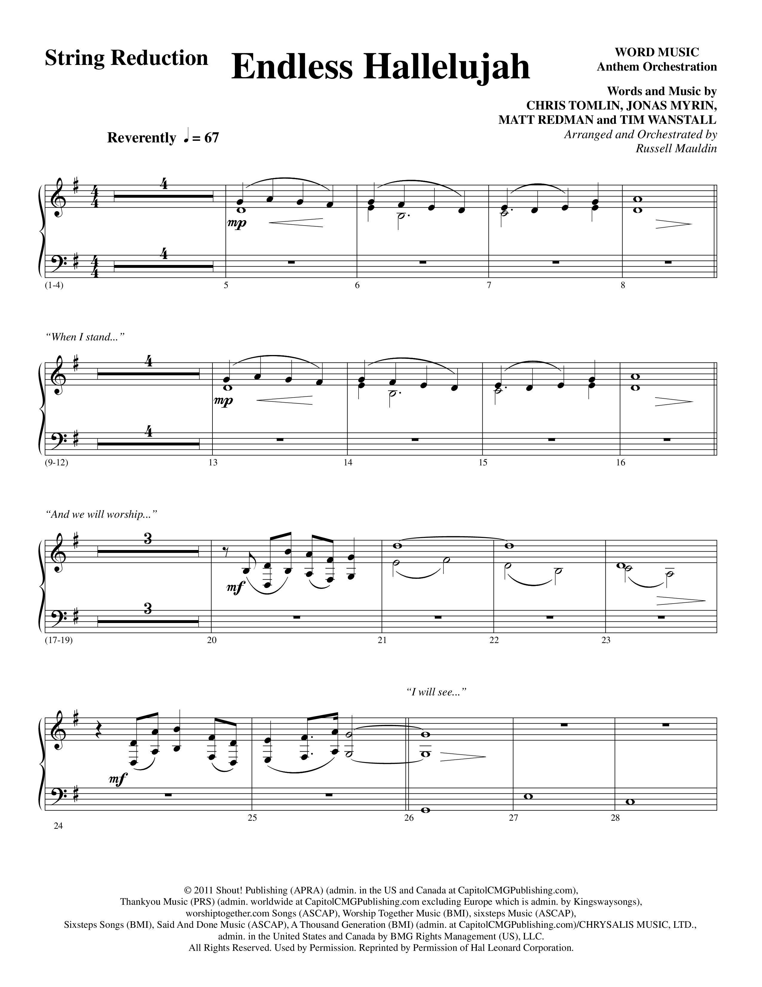 Endless Hallelujah (Choral Anthem SATB) String Reduction (Word Music Choral / Arr. Russell Mauldin)