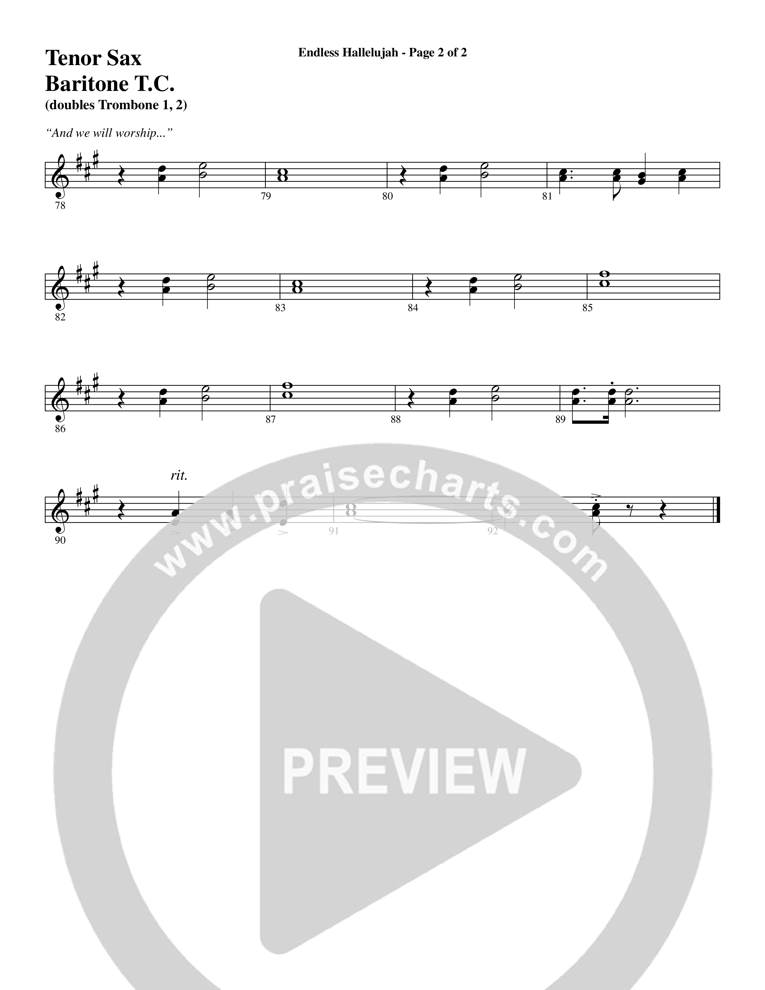 Endless Hallelujah (Choral Anthem SATB) Tenor Sax/Baritone T.C. (Word Music Choral / Arr. Russell Mauldin)