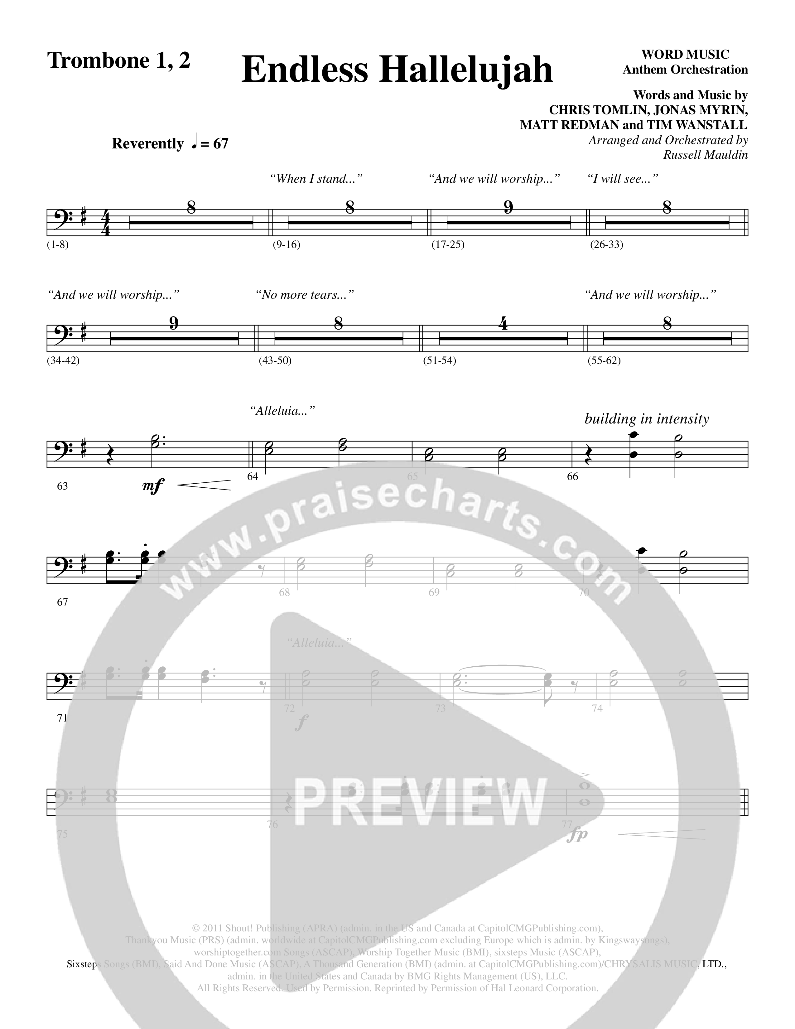 Endless Hallelujah (Choral Anthem SATB) Trombone 1/2 (Word Music Choral / Arr. Russell Mauldin)