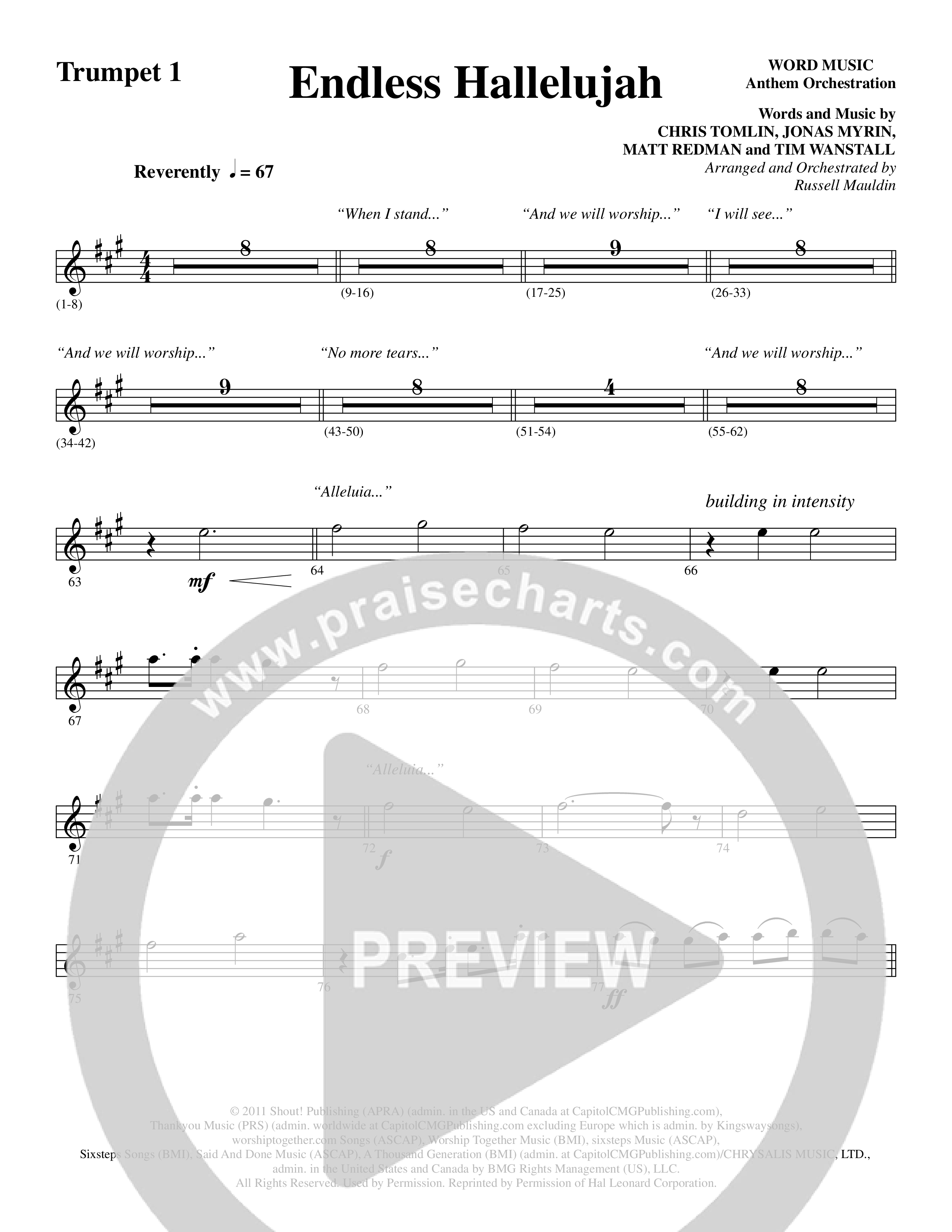 Endless Hallelujah (Choral Anthem SATB) Trumpet 1 (Word Music Choral / Arr. Russell Mauldin)