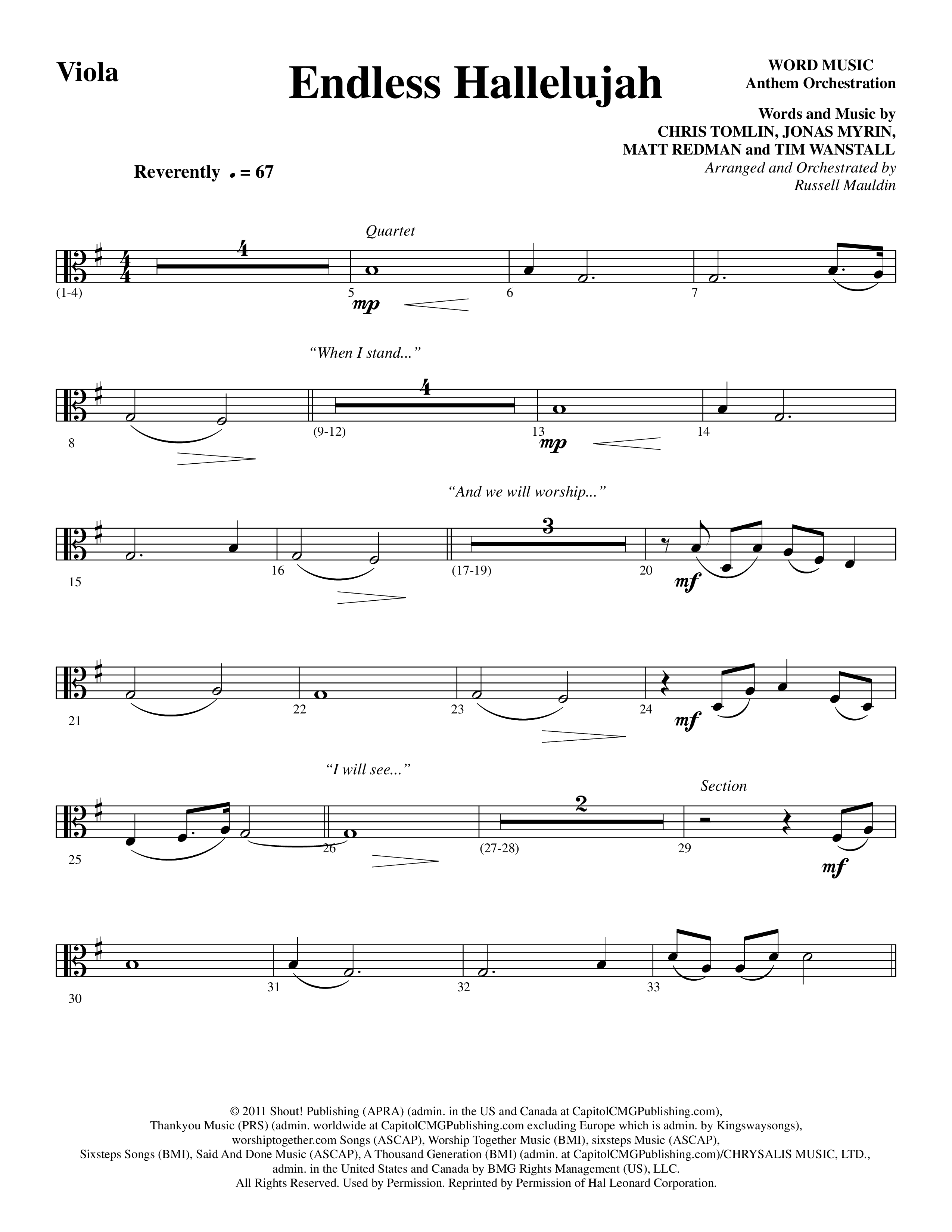 Endless Hallelujah (Choral Anthem SATB) Viola (Word Music Choral / Arr. Russell Mauldin)