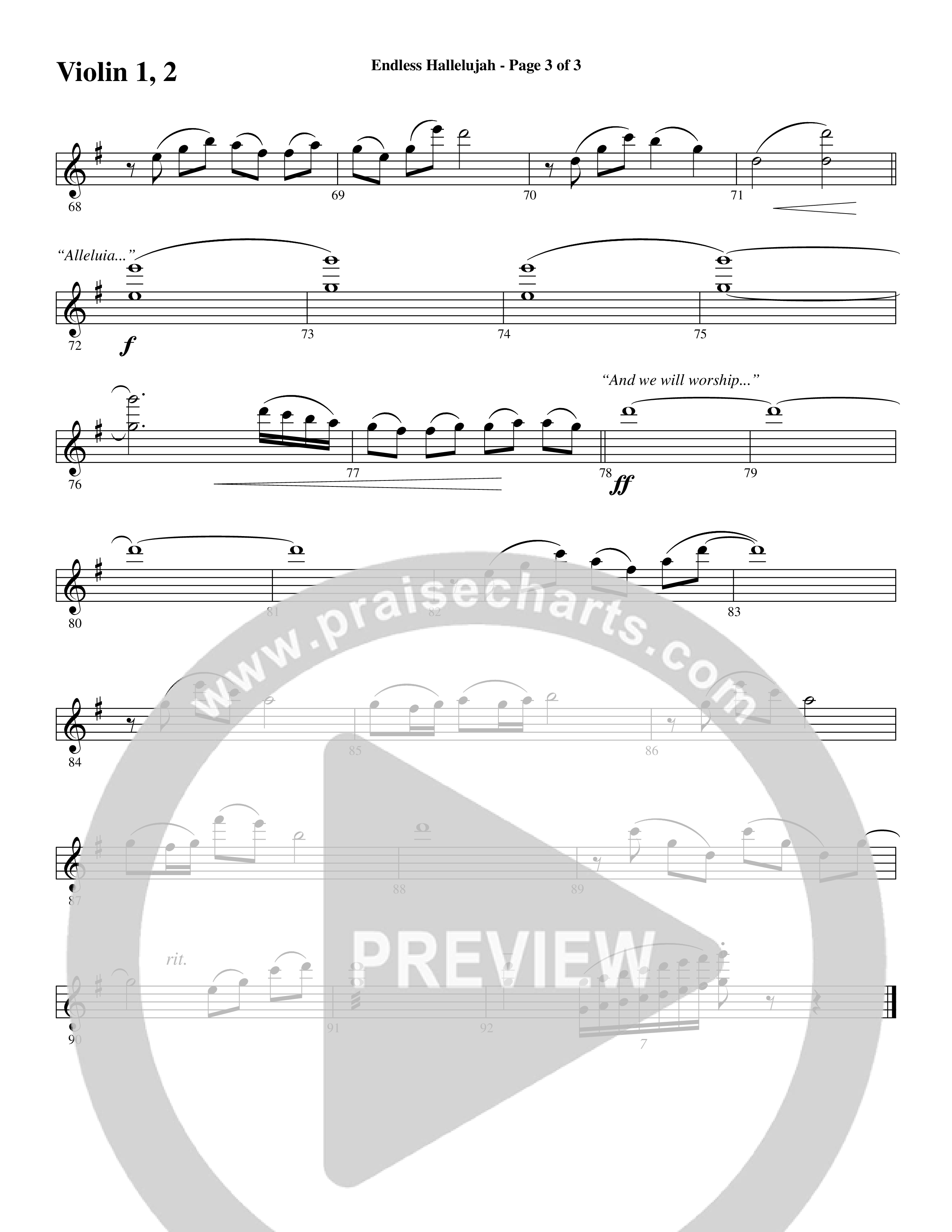 Endless Hallelujah (Choral Anthem SATB) Violin 1/2 (Word Music Choral / Arr. Russell Mauldin)