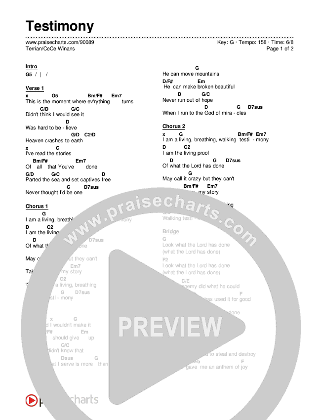 Testimony Chords & Lyrics (Terrian / CeCe Winans)