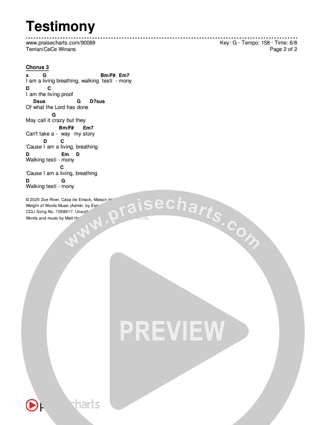 Testimony Chords & Lyrics (Terrian / CeCe Winans)
