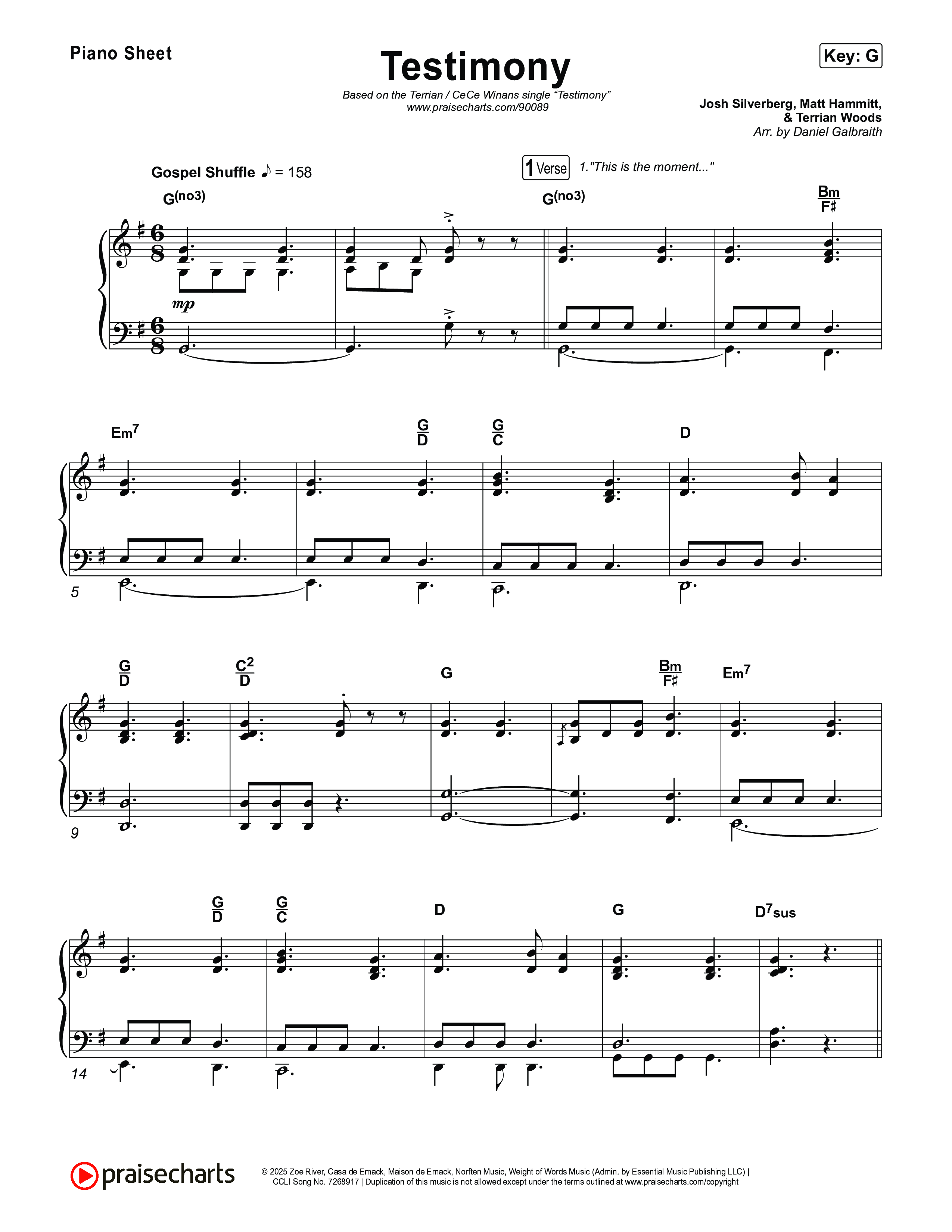 Testimony Piano Sheet (Terrian / CeCe Winans)