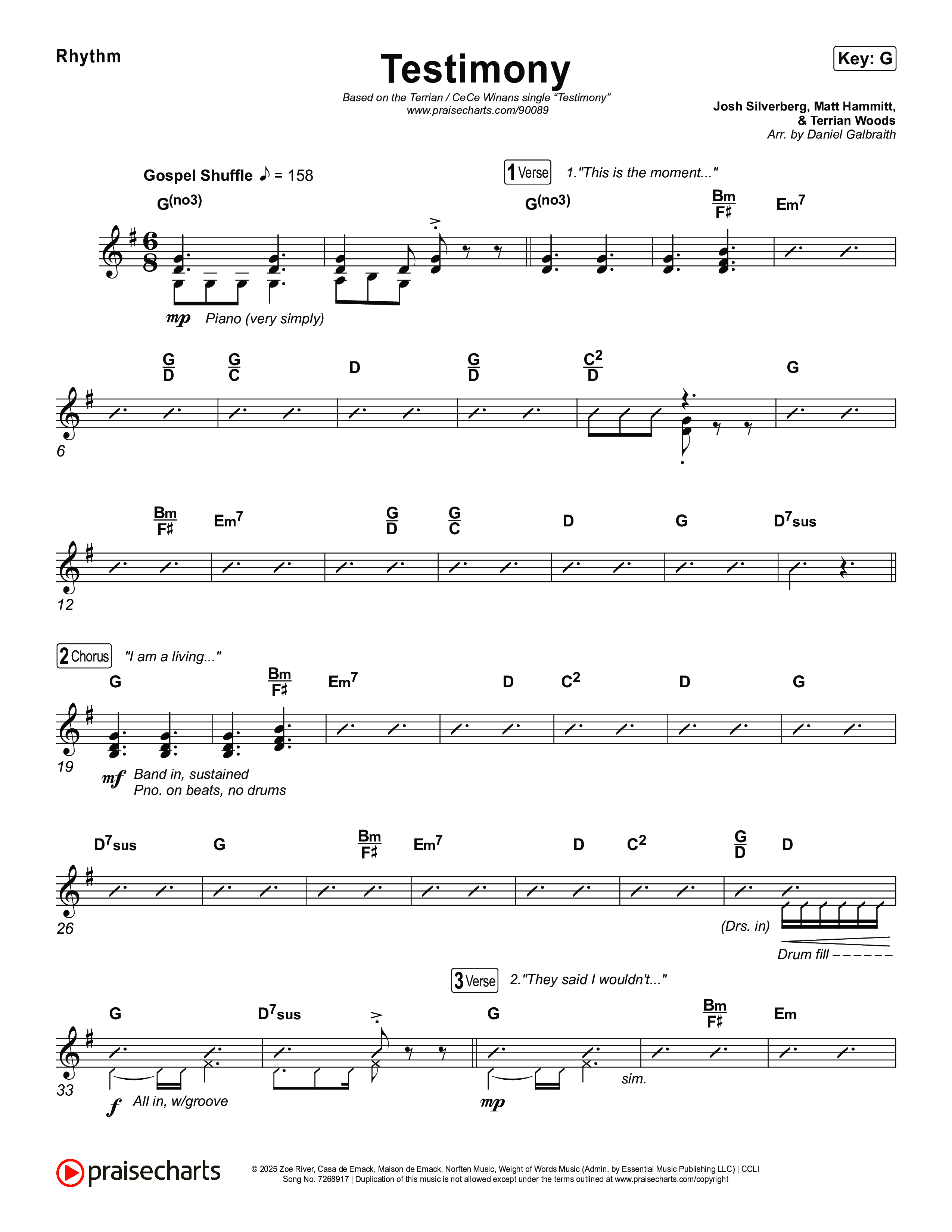 Testimony Rhythm Chart (Terrian / CeCe Winans)