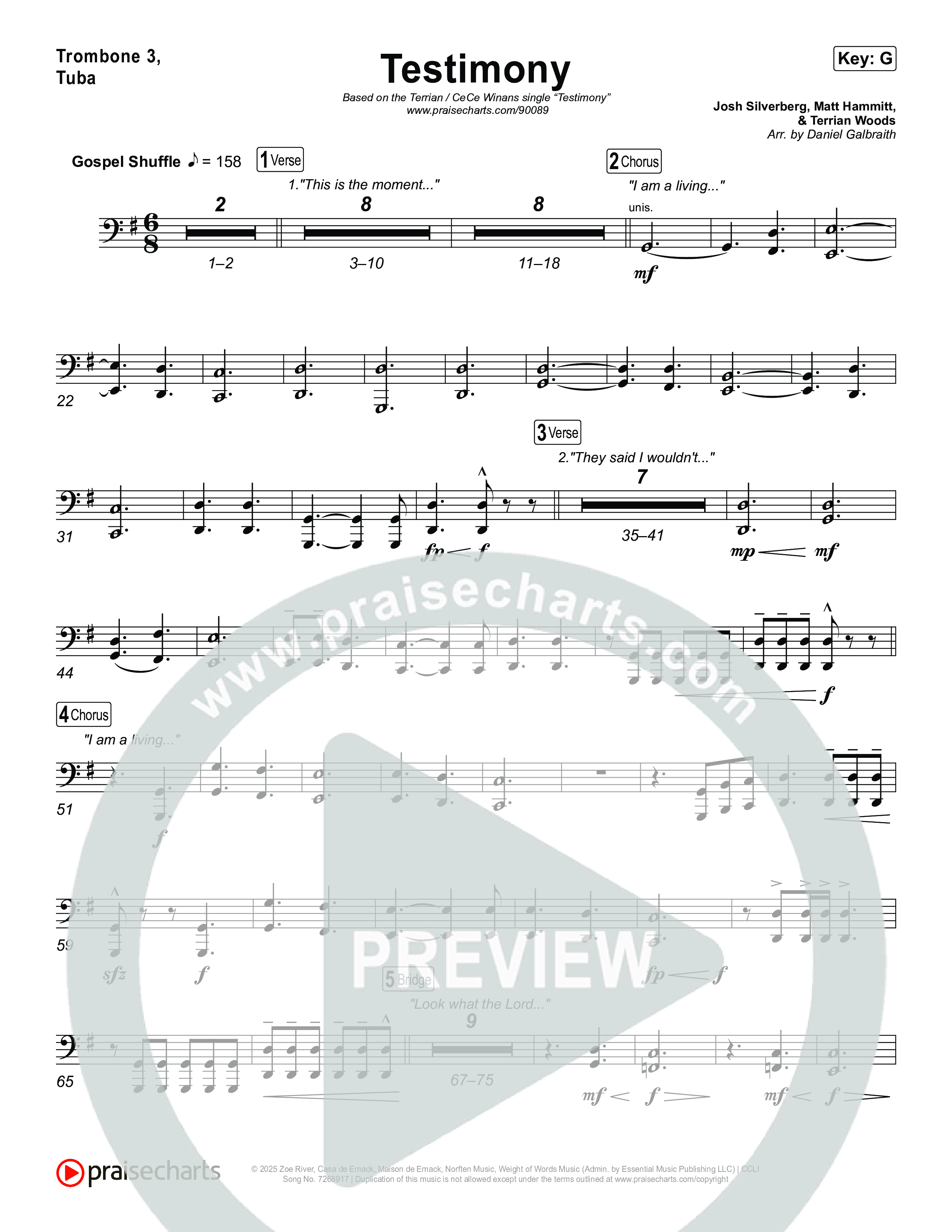 Testimony Trombone 3/Tuba (Terrian / CeCe Winans)