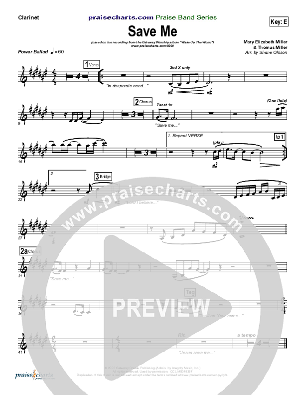 Save Me Clarinet (Gateway Worship)