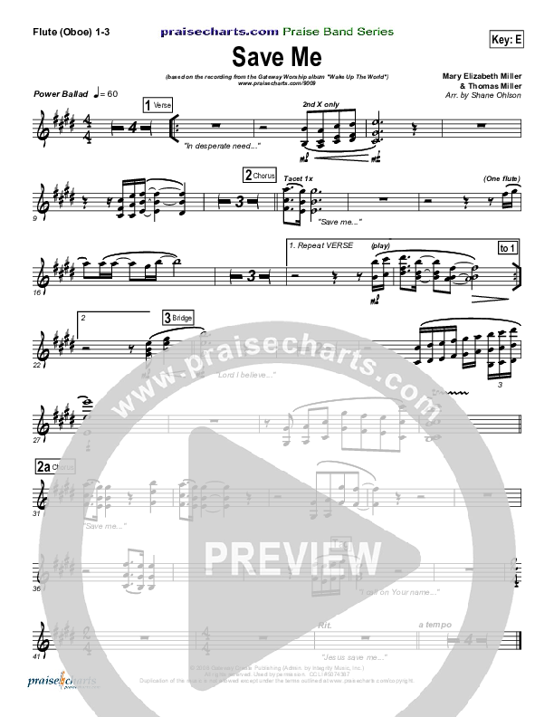 Save Me Flute/Oboe 1/2/3 (Gateway Worship)