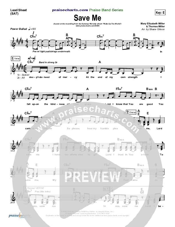 Save Me Lead Sheet (SAT) (Gateway Worship)