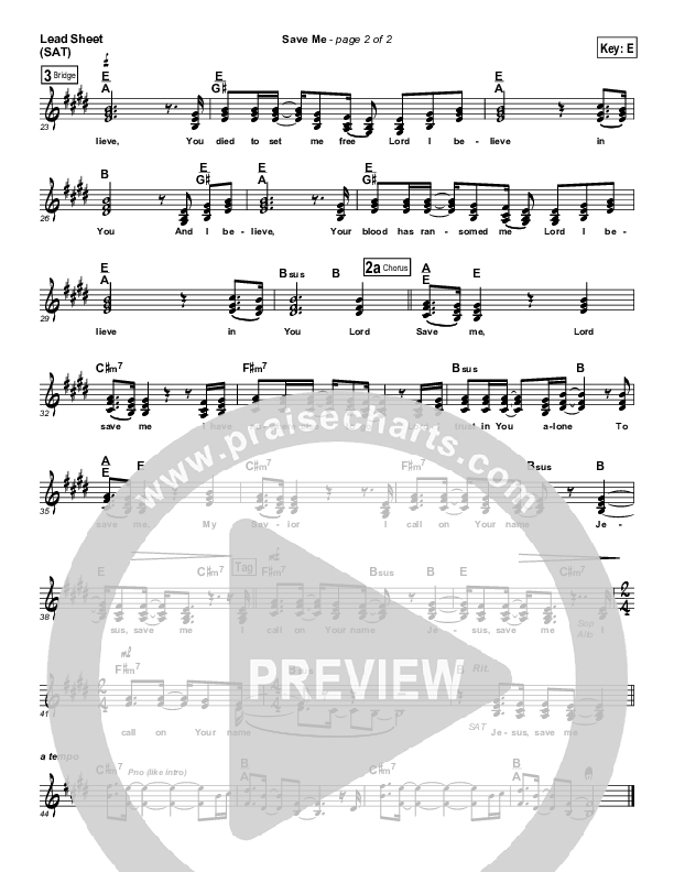 Save Me Lead Sheet (SAT) (Gateway Worship)