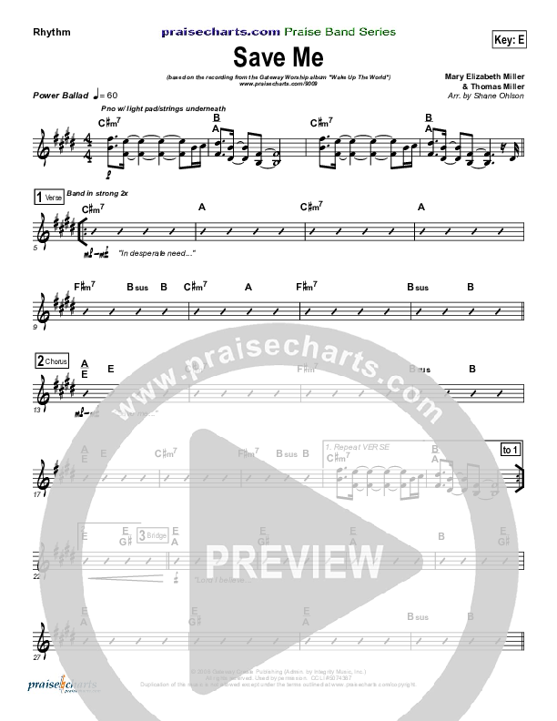 Save Me Rhythm Chart (Gateway Worship)