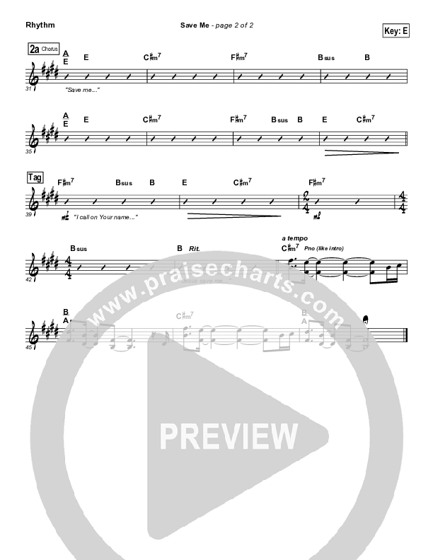 Save Me Rhythm Chart (Gateway Worship)
