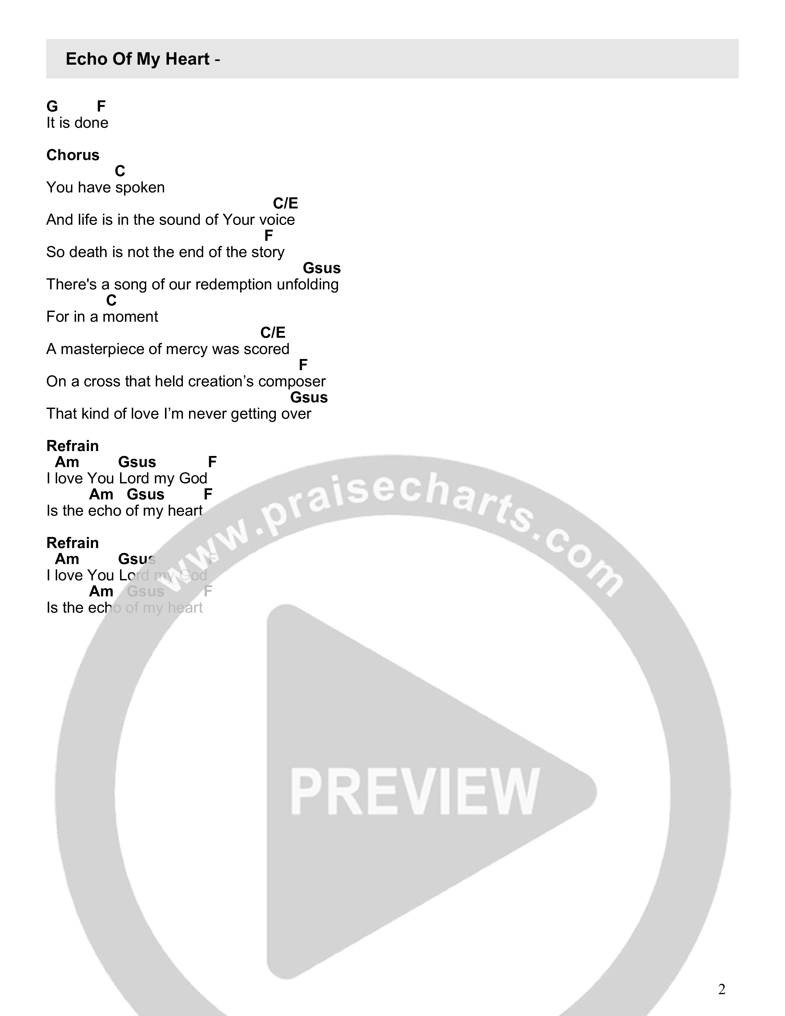 Echo Of My Heart Chord Chart (Rivers Crossing Worship)