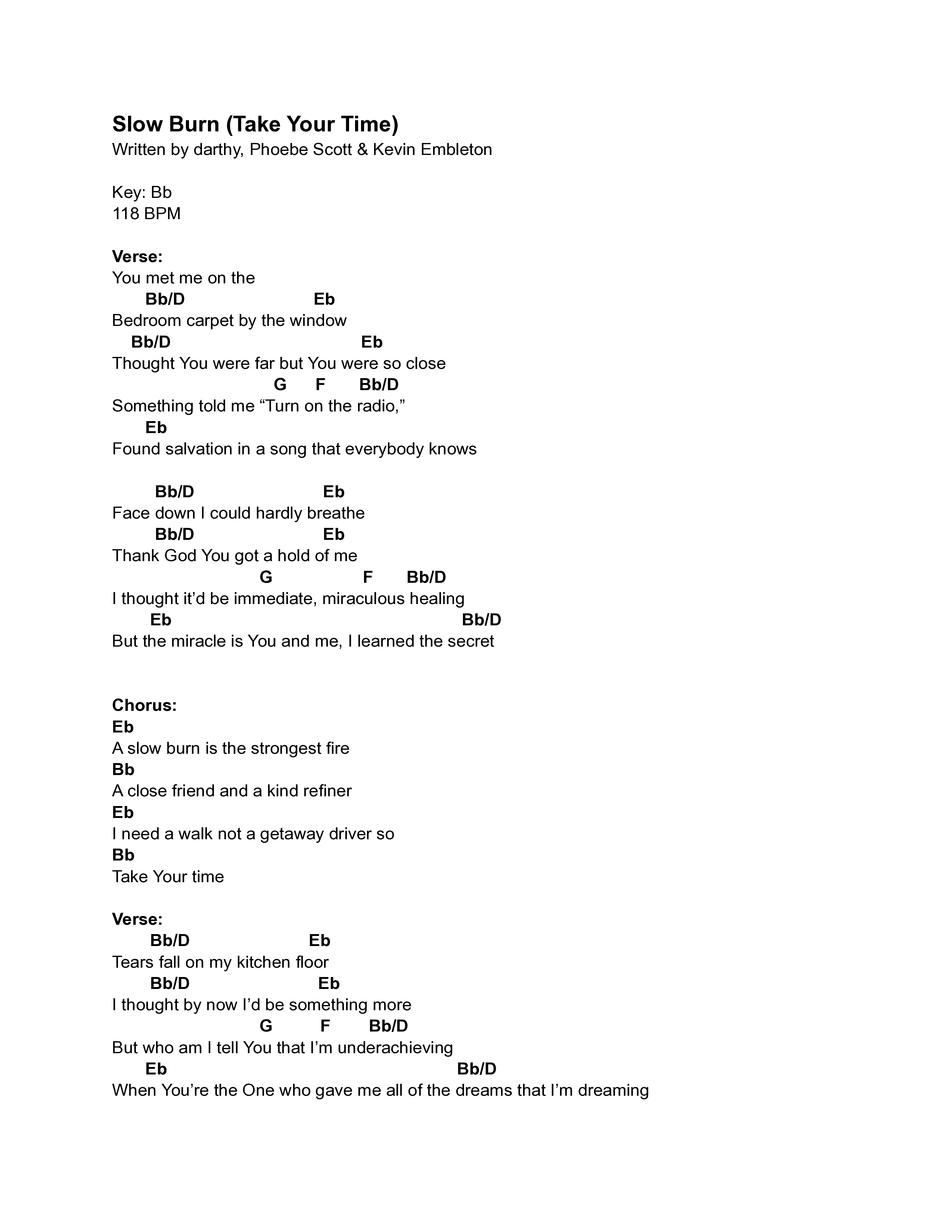 Slow Burn (Take Your Time) Chord Chart (Darthy)