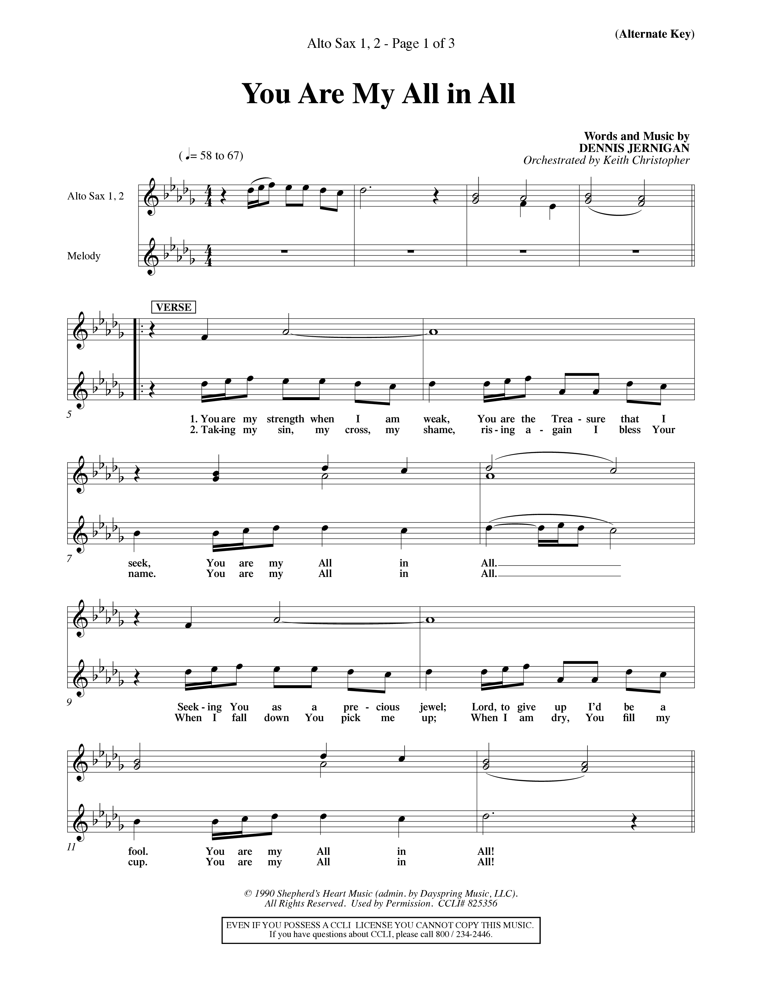 You Are My All In All (Choral Anthem SATB) Alto Sax 1/2 (Word Music Choral / Orch. Keith Christopher)
