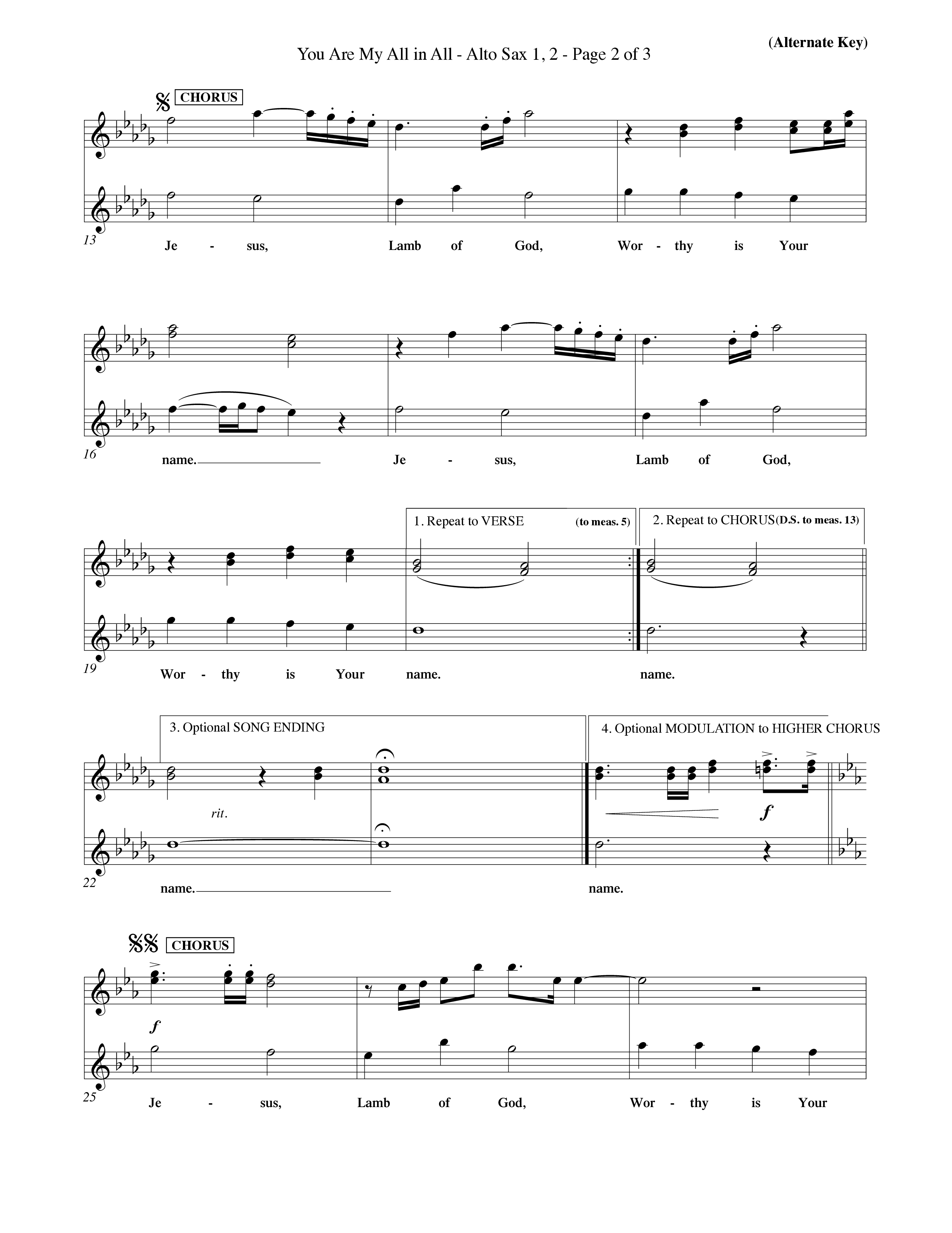 You Are My All In All (Choral Anthem SATB) Alto Sax 1/2 (Word Music Choral / Orch. Keith Christopher)