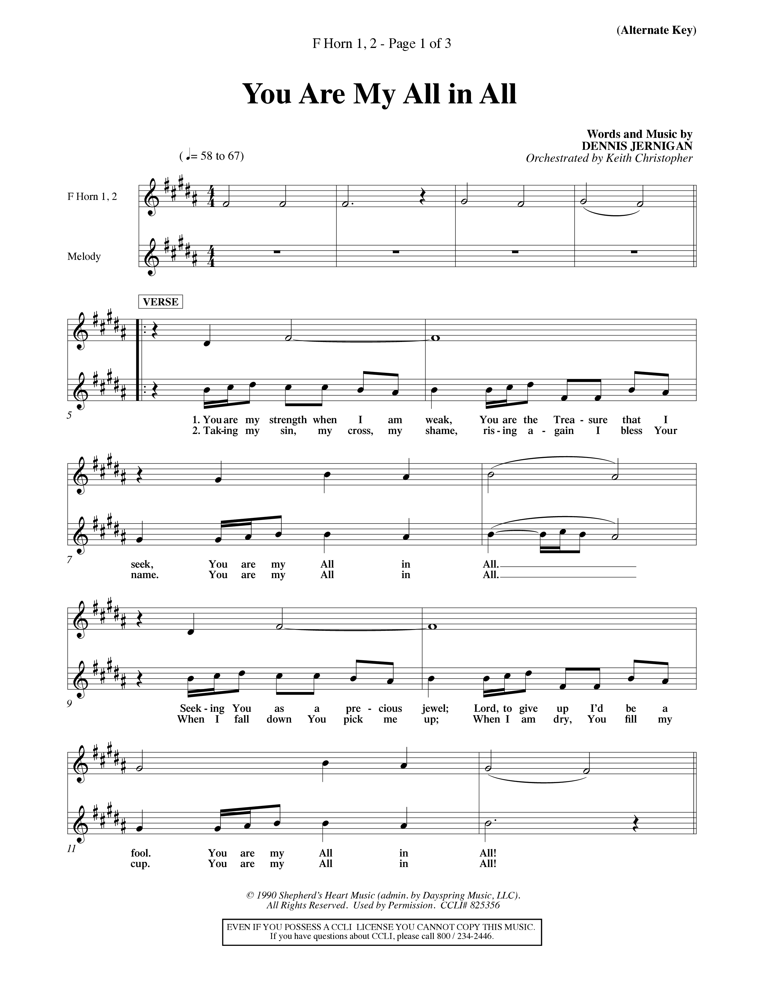 You Are My All In All (Choral Anthem SATB) French Horn (Word Music Choral / Orch. Keith Christopher)