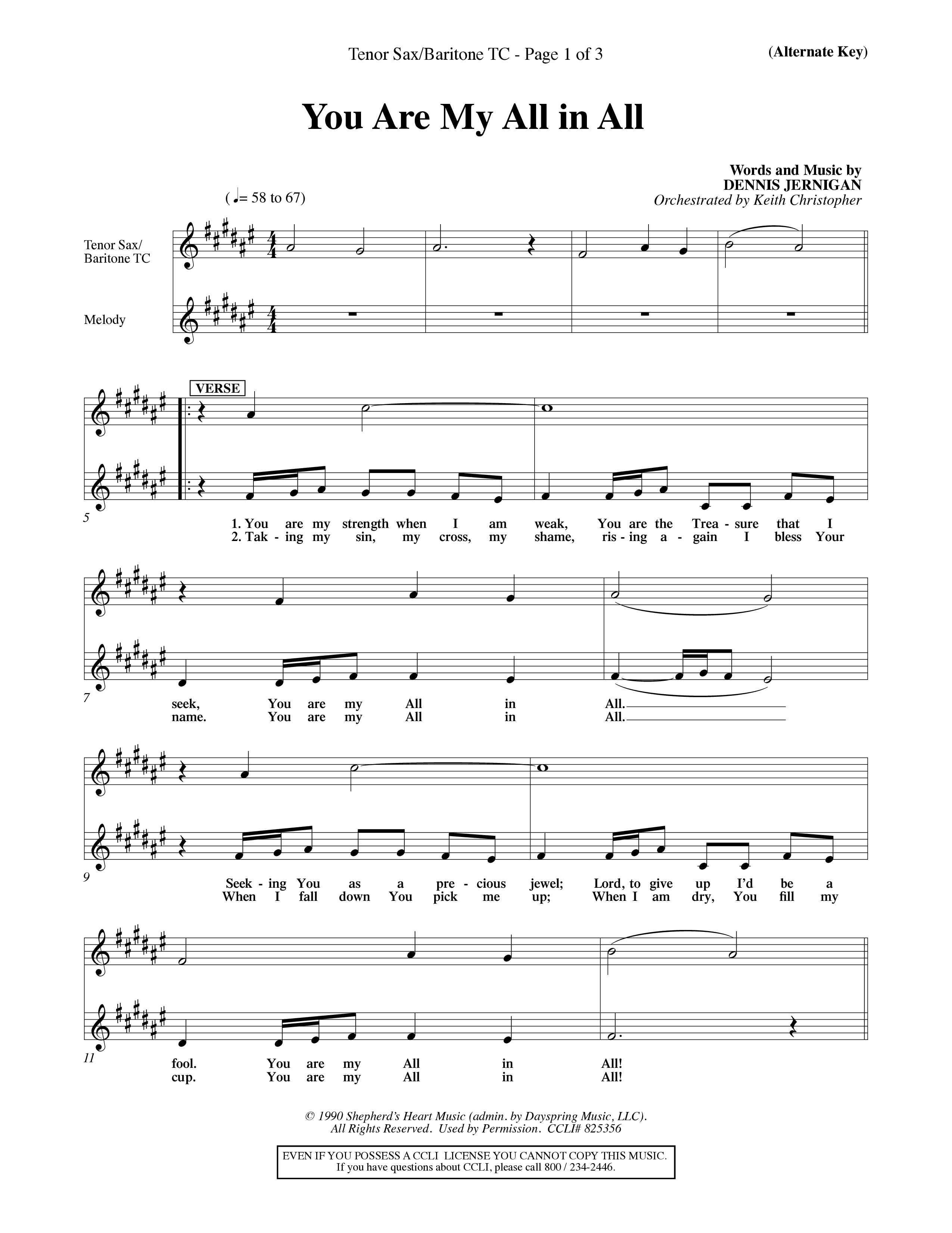 You Are My All In All (Choral Anthem SATB) Tenor Sax/Baritone T.C. (Word Music Choral / Orch. Keith Christopher)