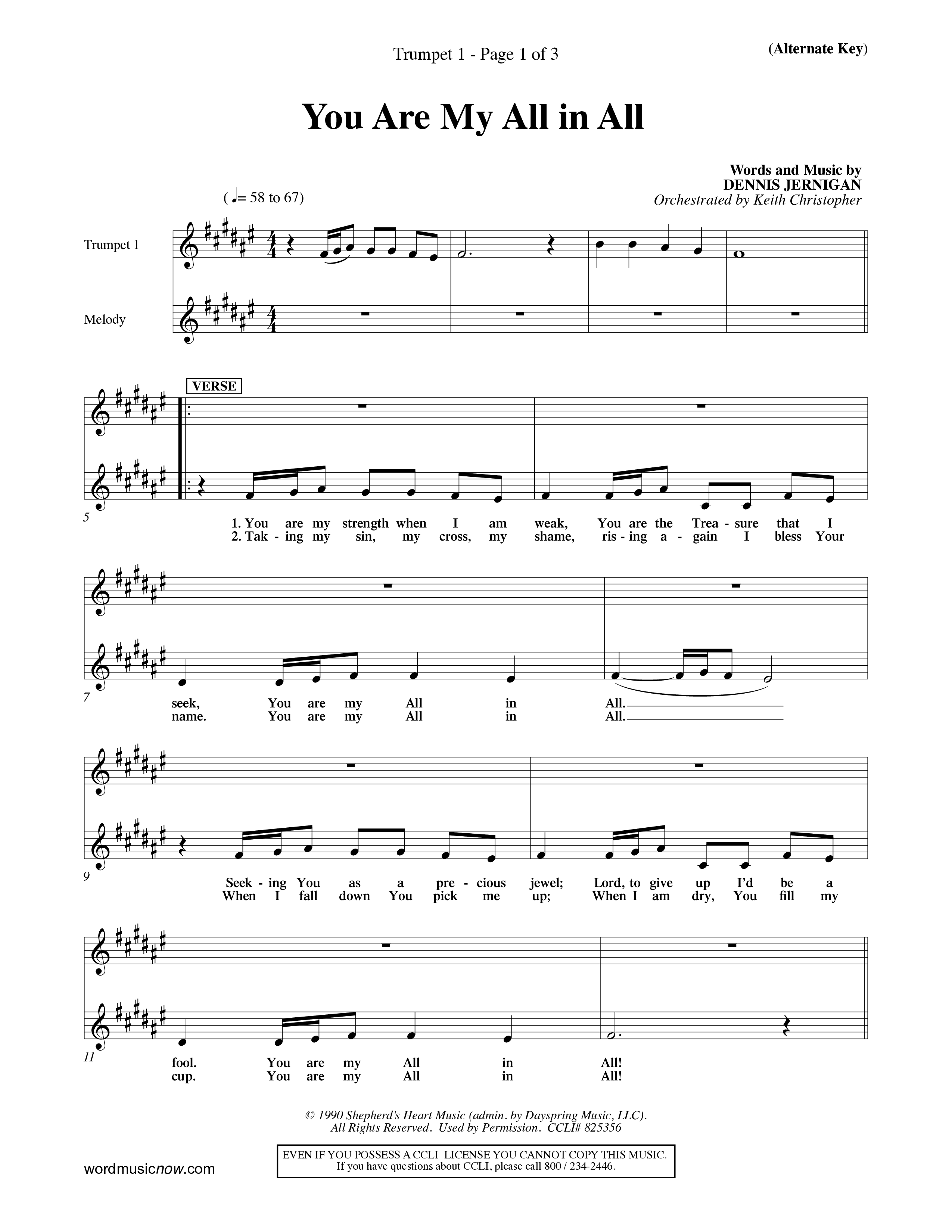 You Are My All In All (Choral Anthem SATB) Trumpet 1 (Word Music Choral / Orch. Keith Christopher)