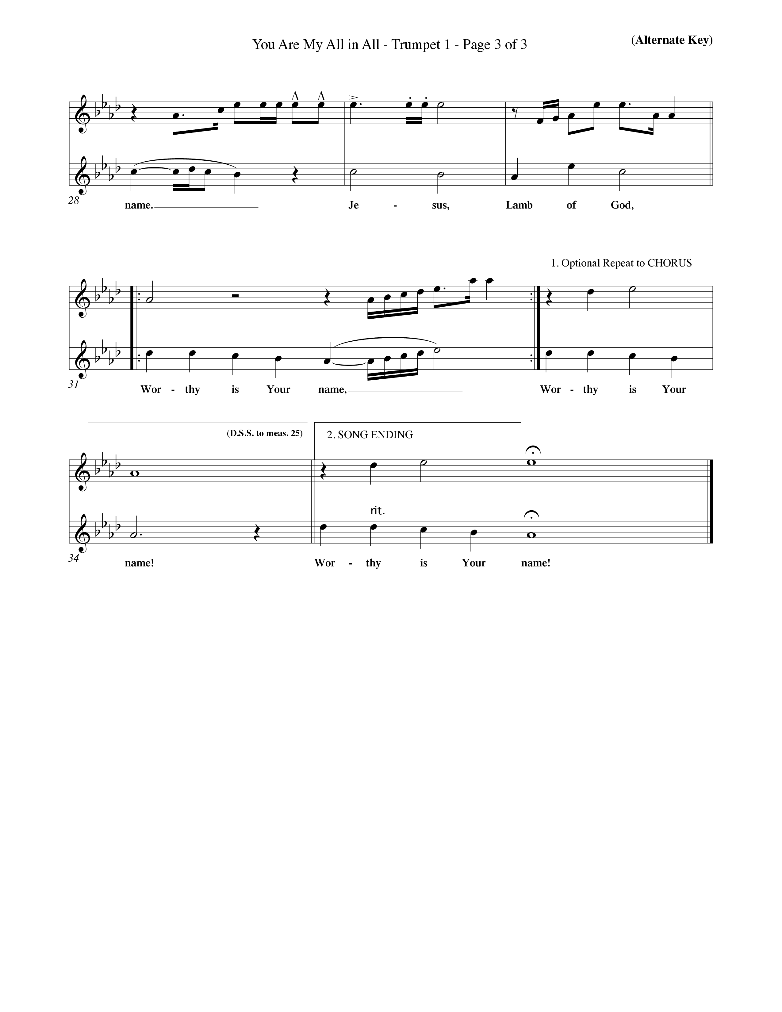 You Are My All In All (Choral Anthem SATB) Trumpet 1 (Word Music Choral / Orch. Keith Christopher)