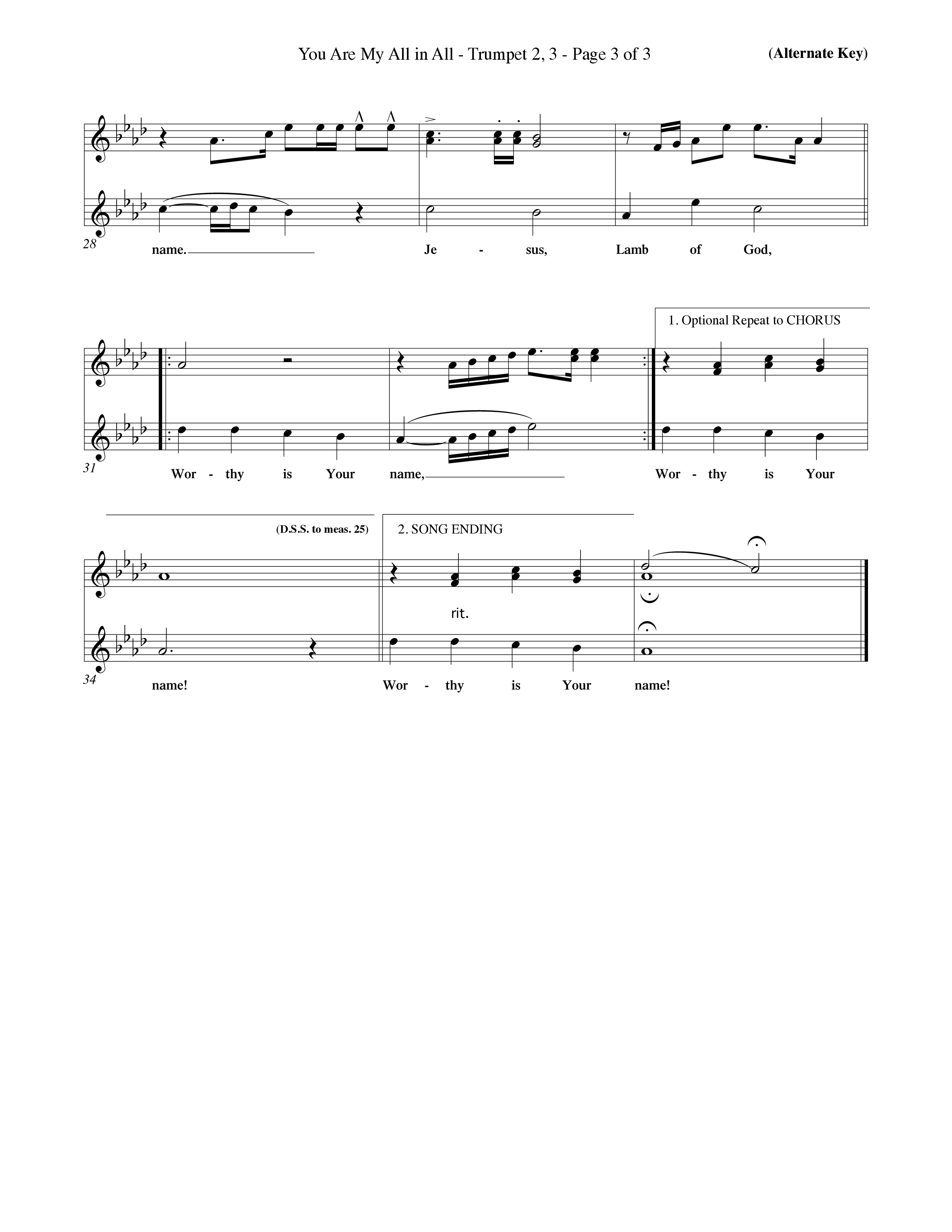 You Are My All In All (Choral Anthem SATB) Trumpet 2/3 (Word Music Choral / Orch. Keith Christopher)