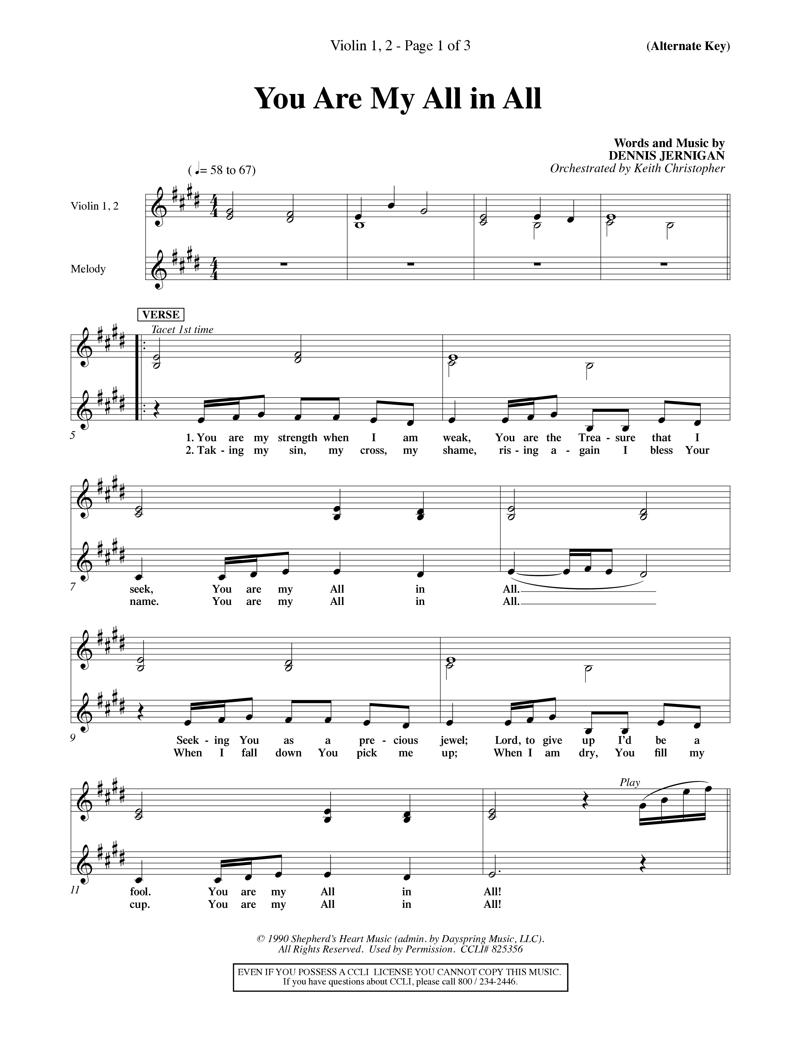 You Are My All In All (Choral Anthem SATB) Violin 1/2 (Word Music Choral / Orch. Keith Christopher)