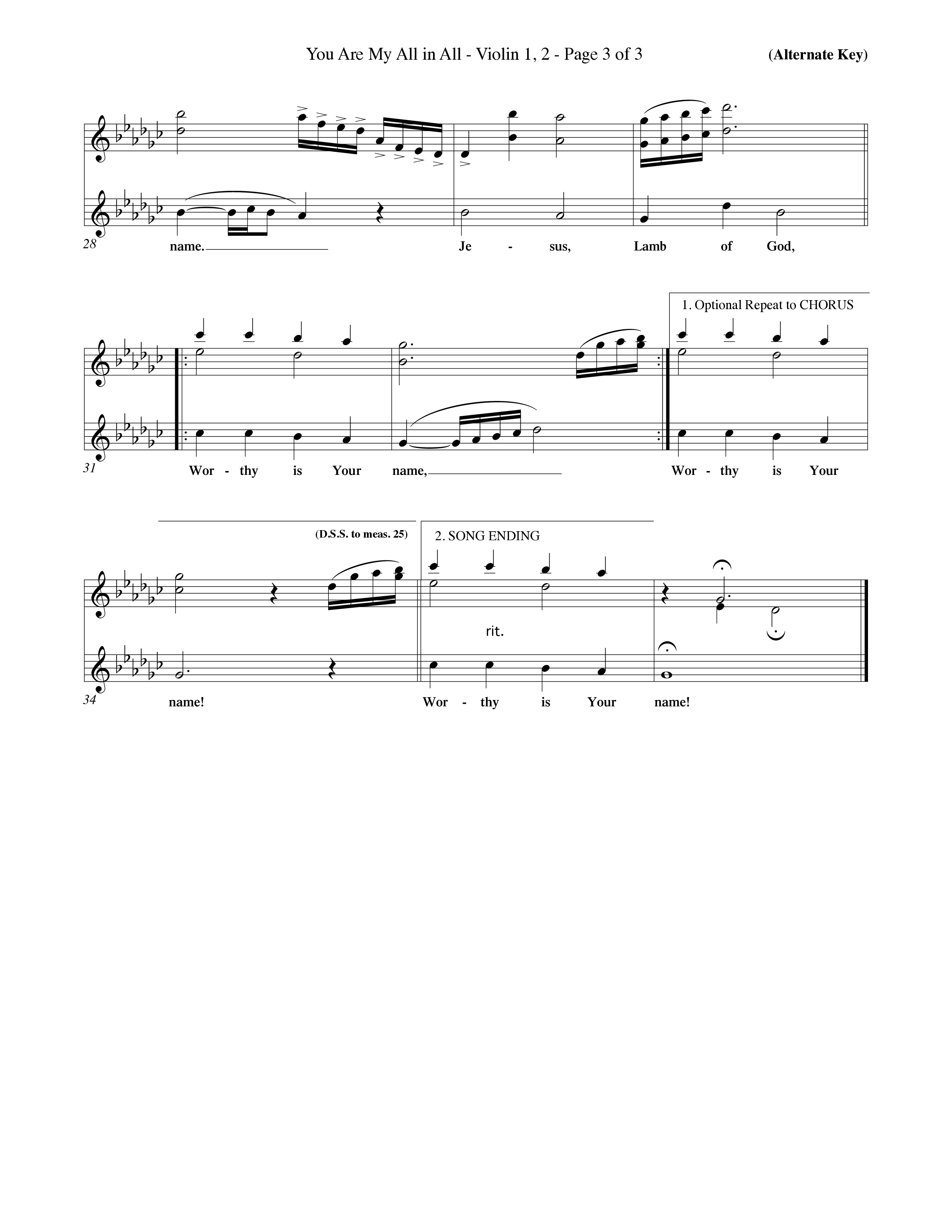 You Are My All In All (Choral Anthem SATB) Violin 1/2 (Word Music Choral / Orch. Keith Christopher)
