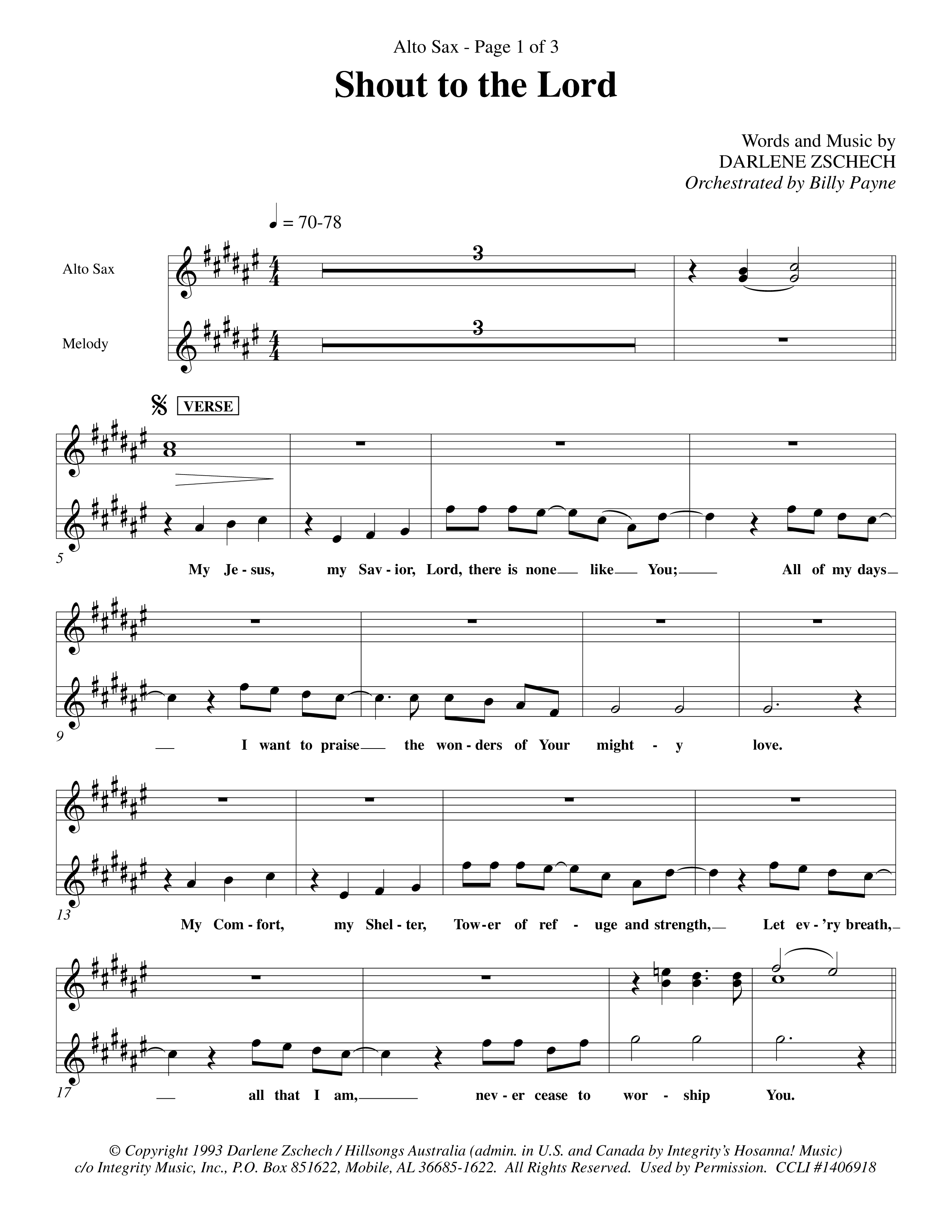 Shout To The Lord (Choral Anthem SATB) Alto Sax (Word Music Choral / Orch. Billy Payne)