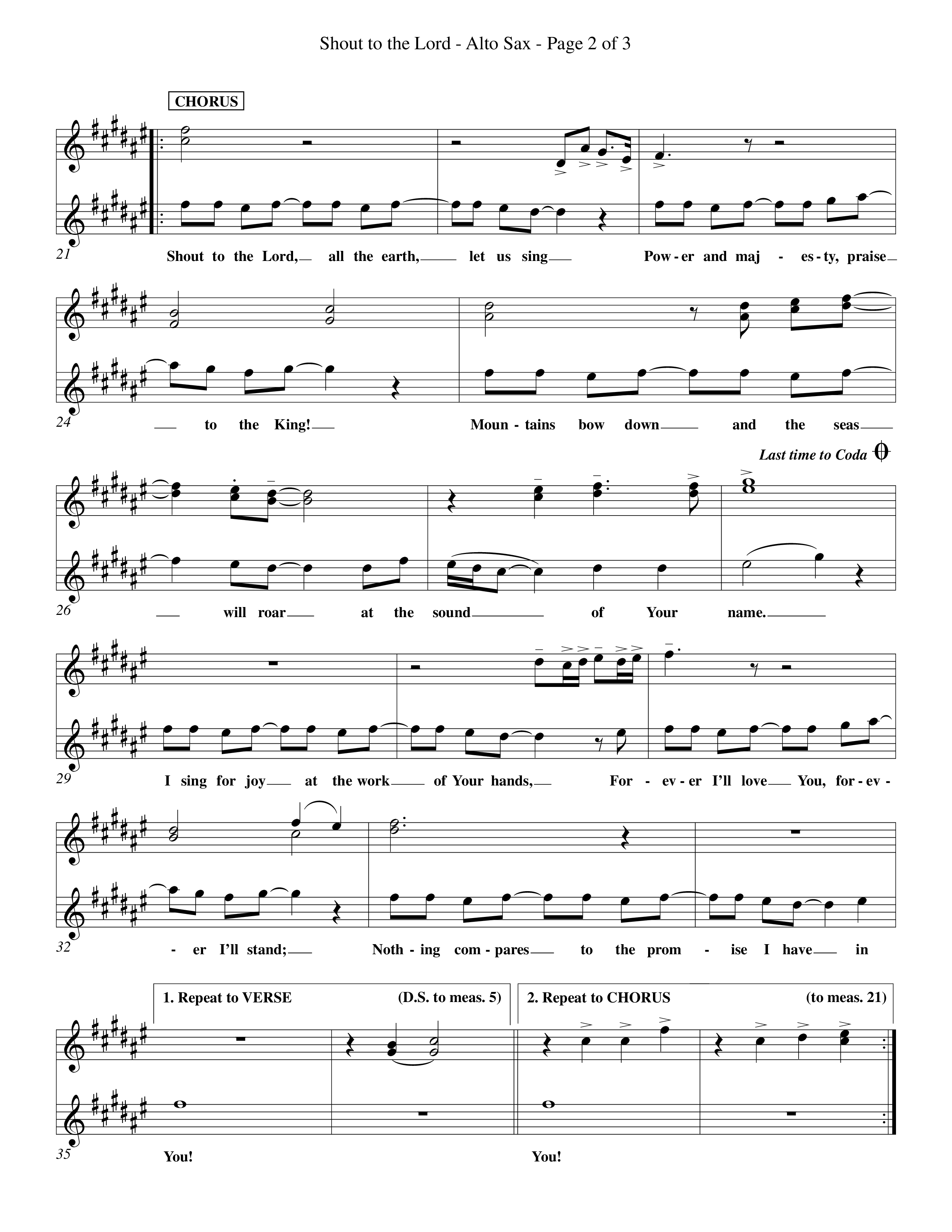Shout To The Lord (Choral Anthem SATB) Alto Sax (Word Music Choral / Orch. Billy Payne)