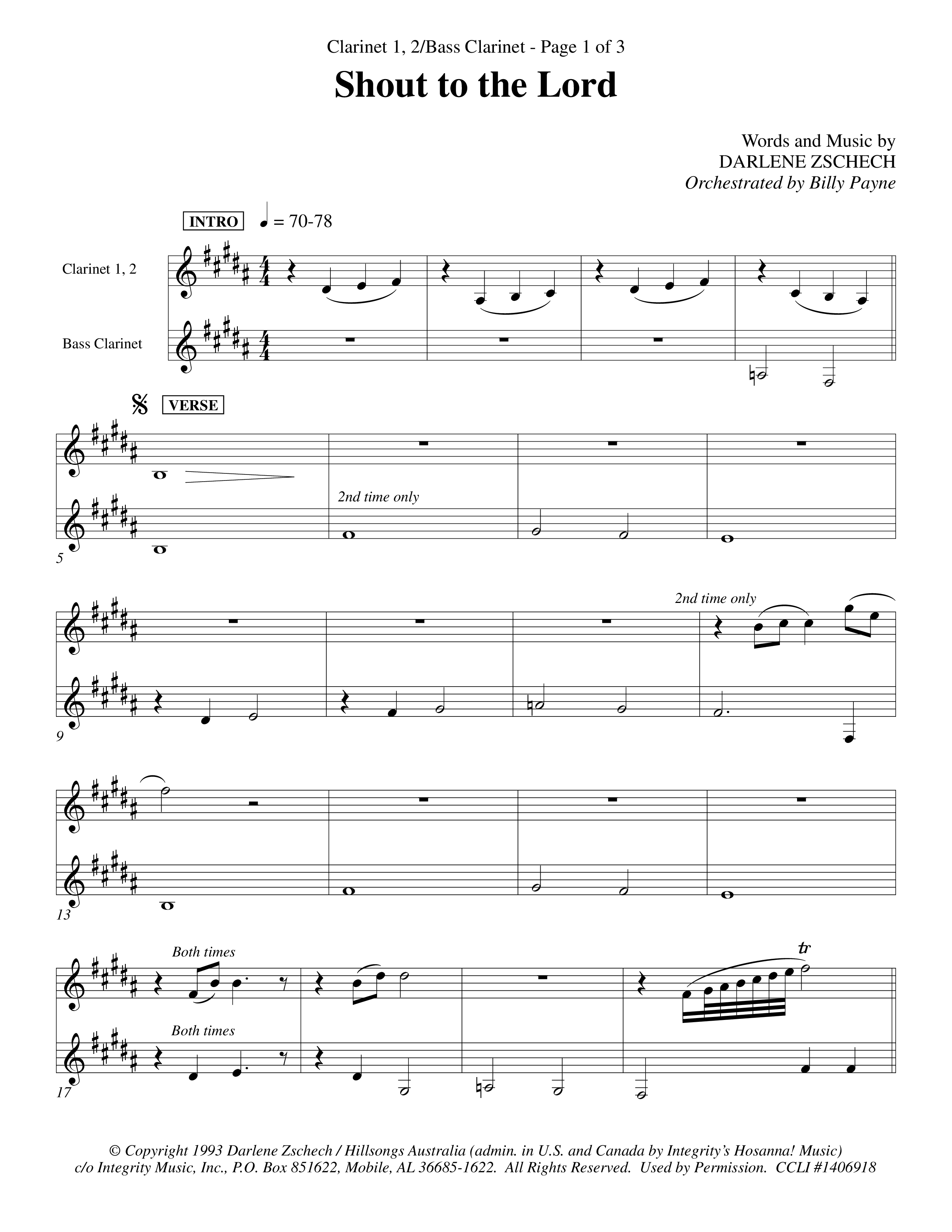 Shout To The Lord (Choral Anthem SATB) Clarinet 1/2, Bass Clarinet (Word Music Choral / Orch. Billy Payne)