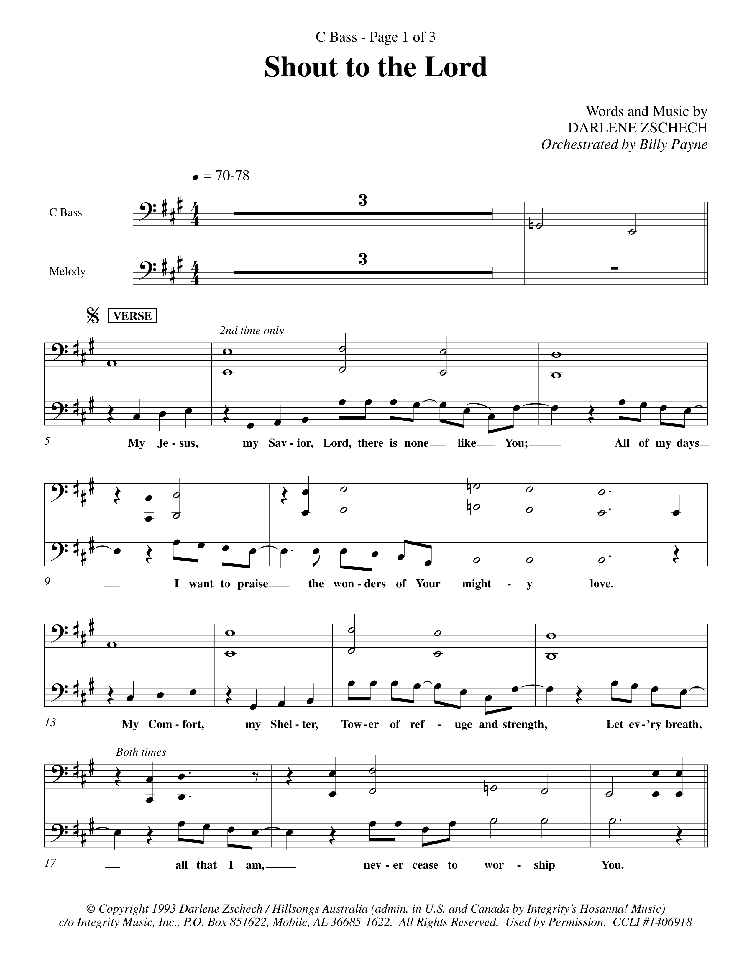 Shout To The Lord (Choral Anthem SATB) Contrabass (Word Music Choral / Orch. Billy Payne)