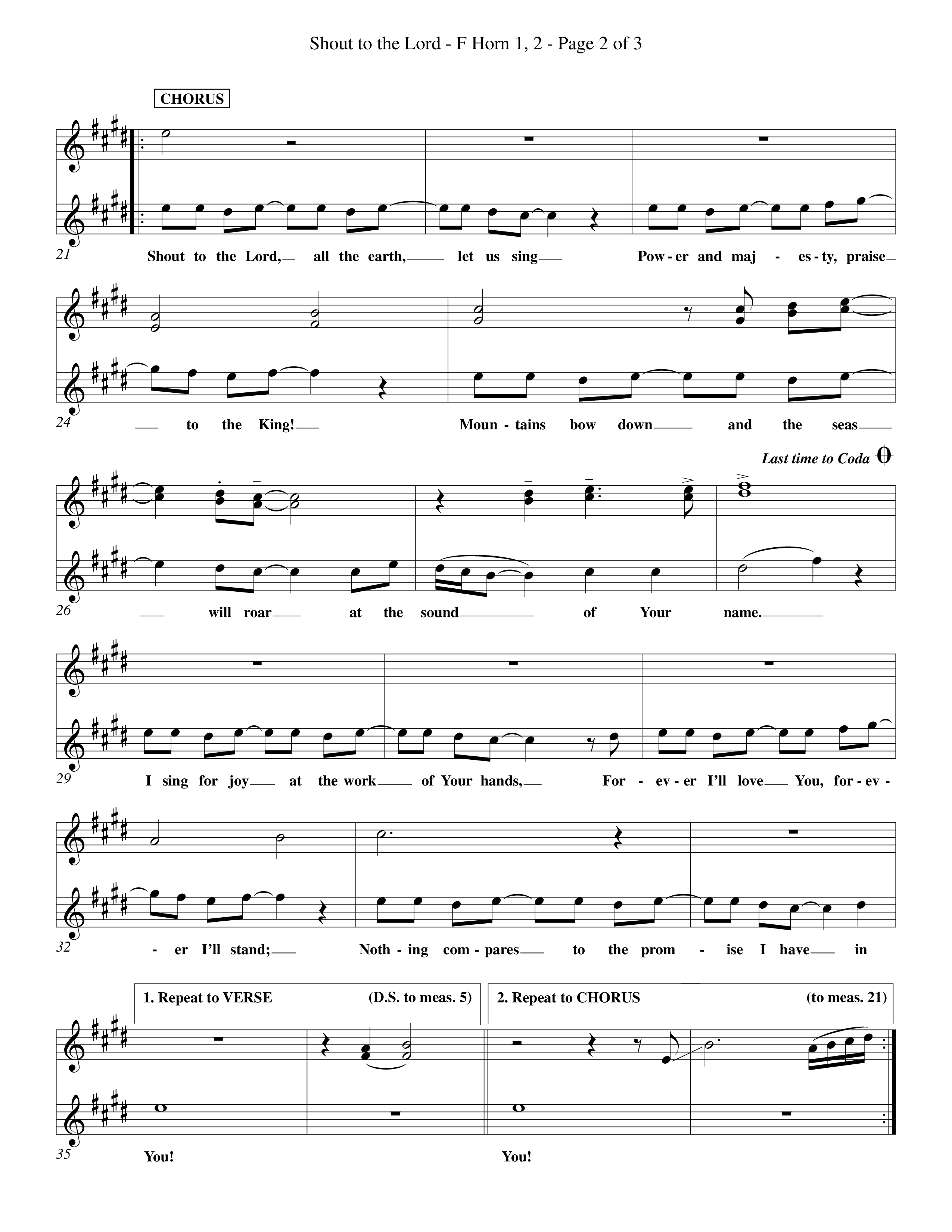 Shout To The Lord (Choral Anthem SATB) French Horn (Word Music Choral / Orch. Billy Payne)