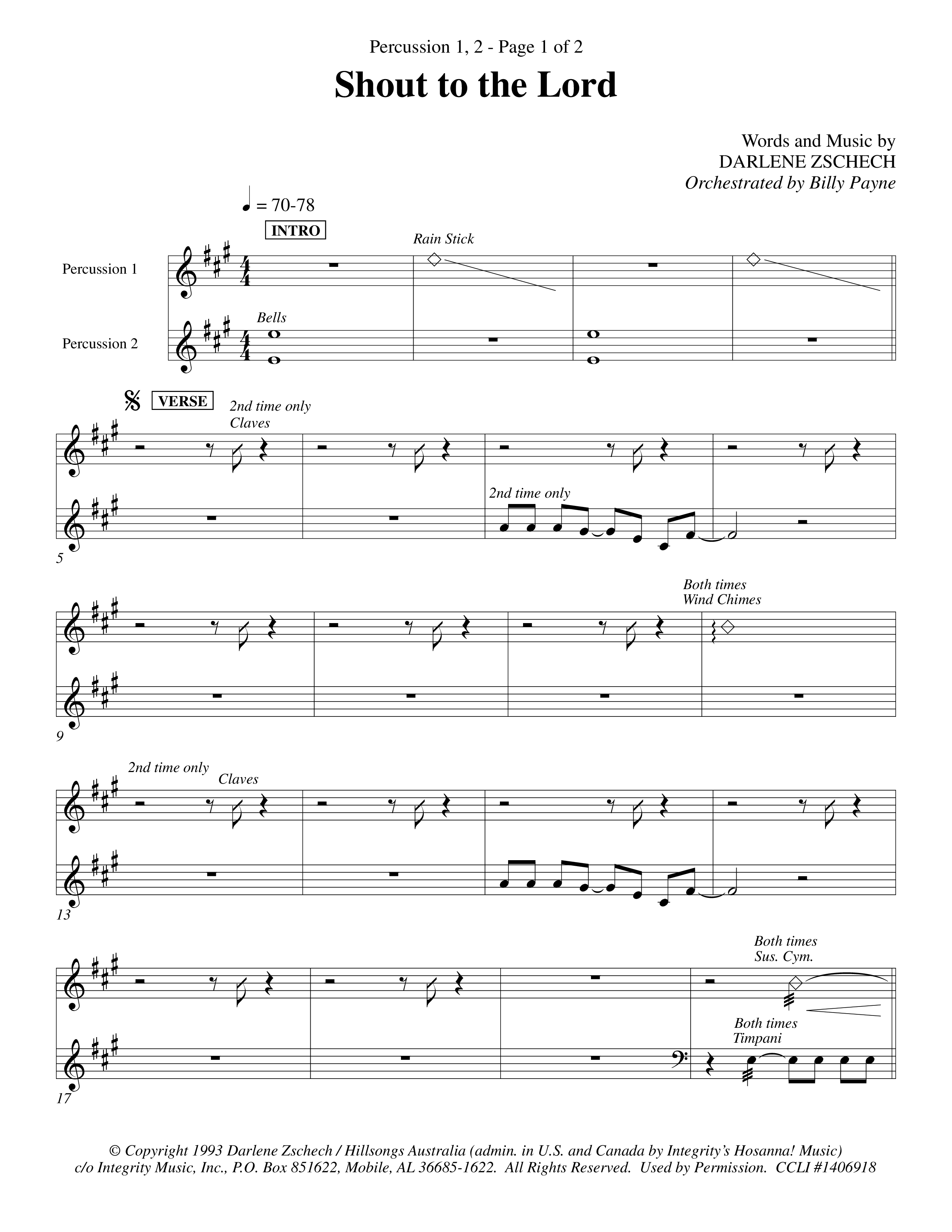 Shout To The Lord (Choral Anthem SATB) Percussion 1/2 (Word Music Choral / Orch. Billy Payne)