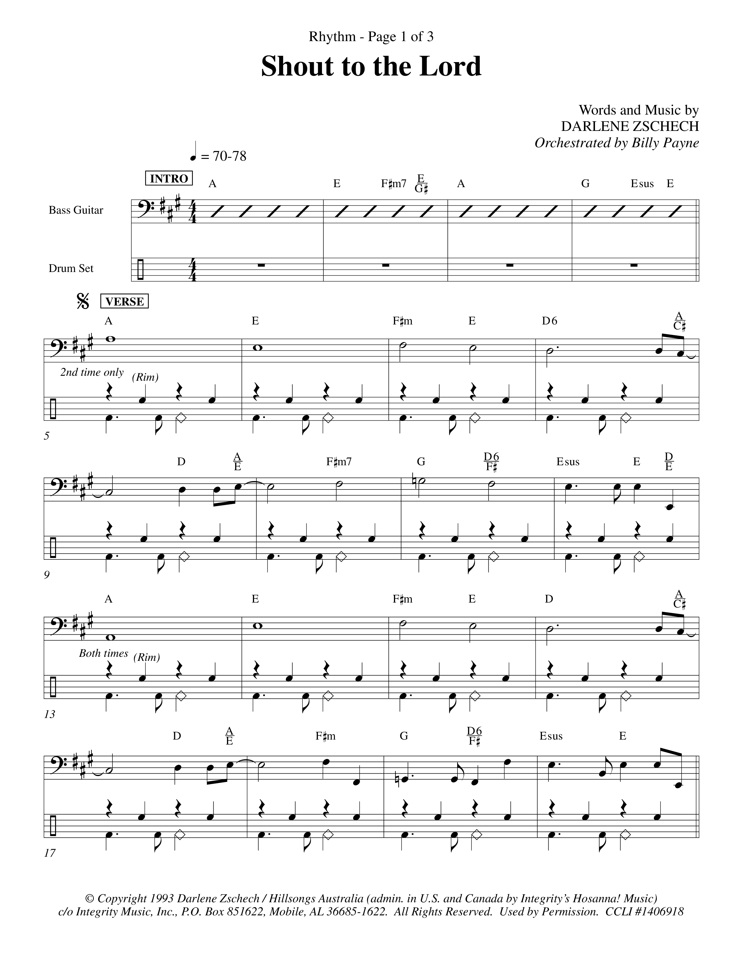 Shout To The Lord (Choral Anthem SATB) Rhythm Pack (Word Music Choral / Orch. Billy Payne)