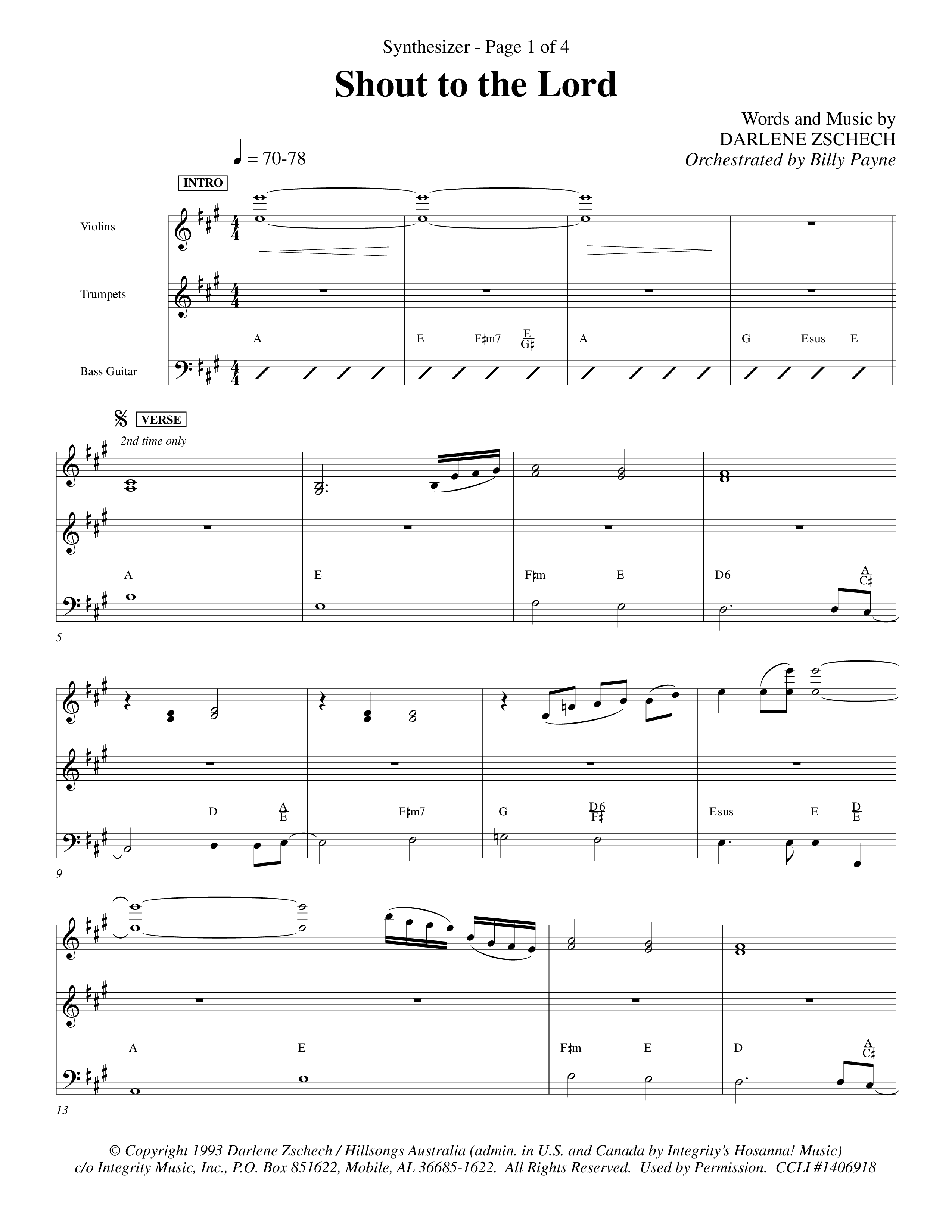 Shout To The Lord (Choral Anthem SATB) Synth (Word Music Choral / Orch. Billy Payne)