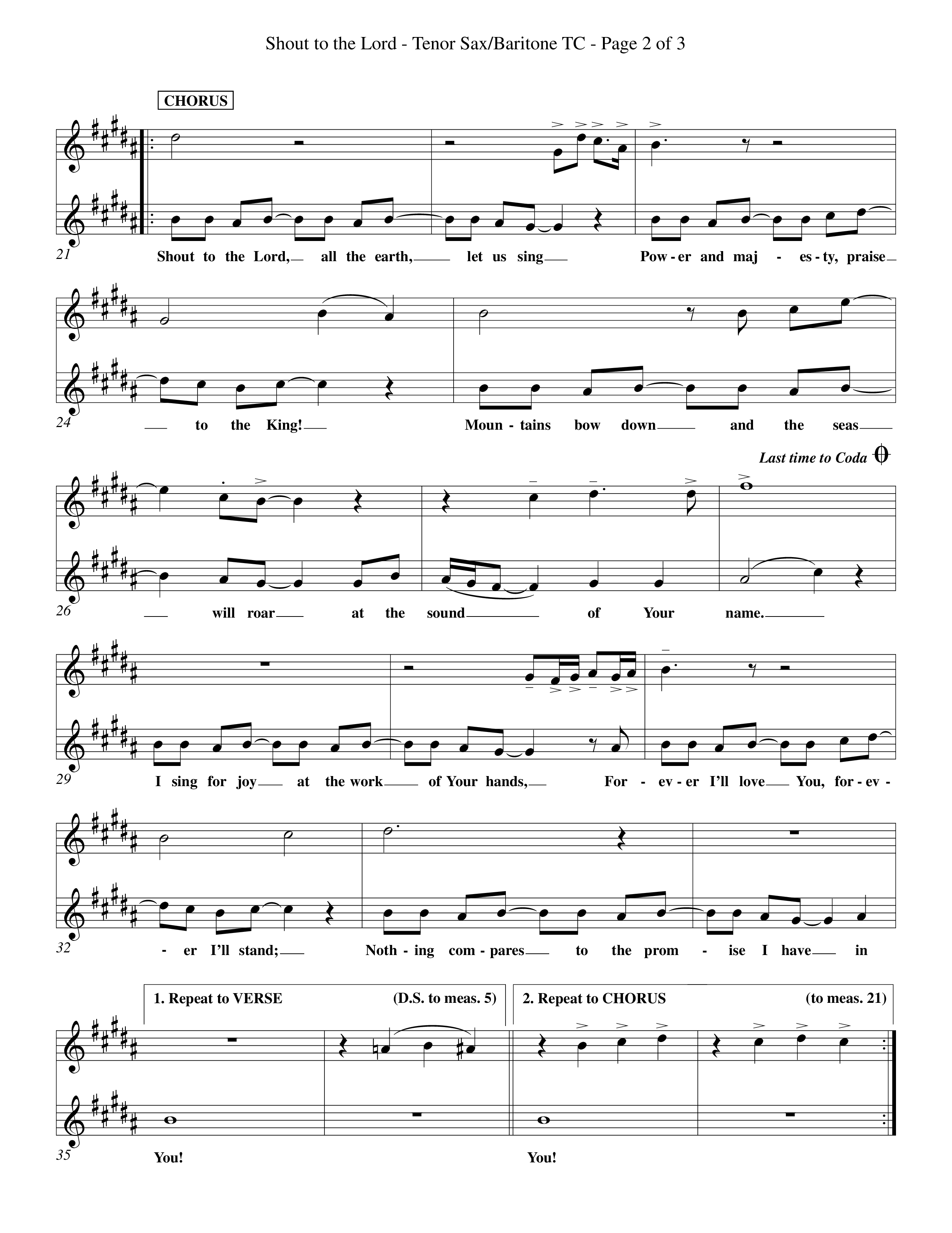 Shout To The Lord (Choral Anthem SATB) Tenor Sax/Baritone T.C. (Word Music Choral / Orch. Billy Payne)