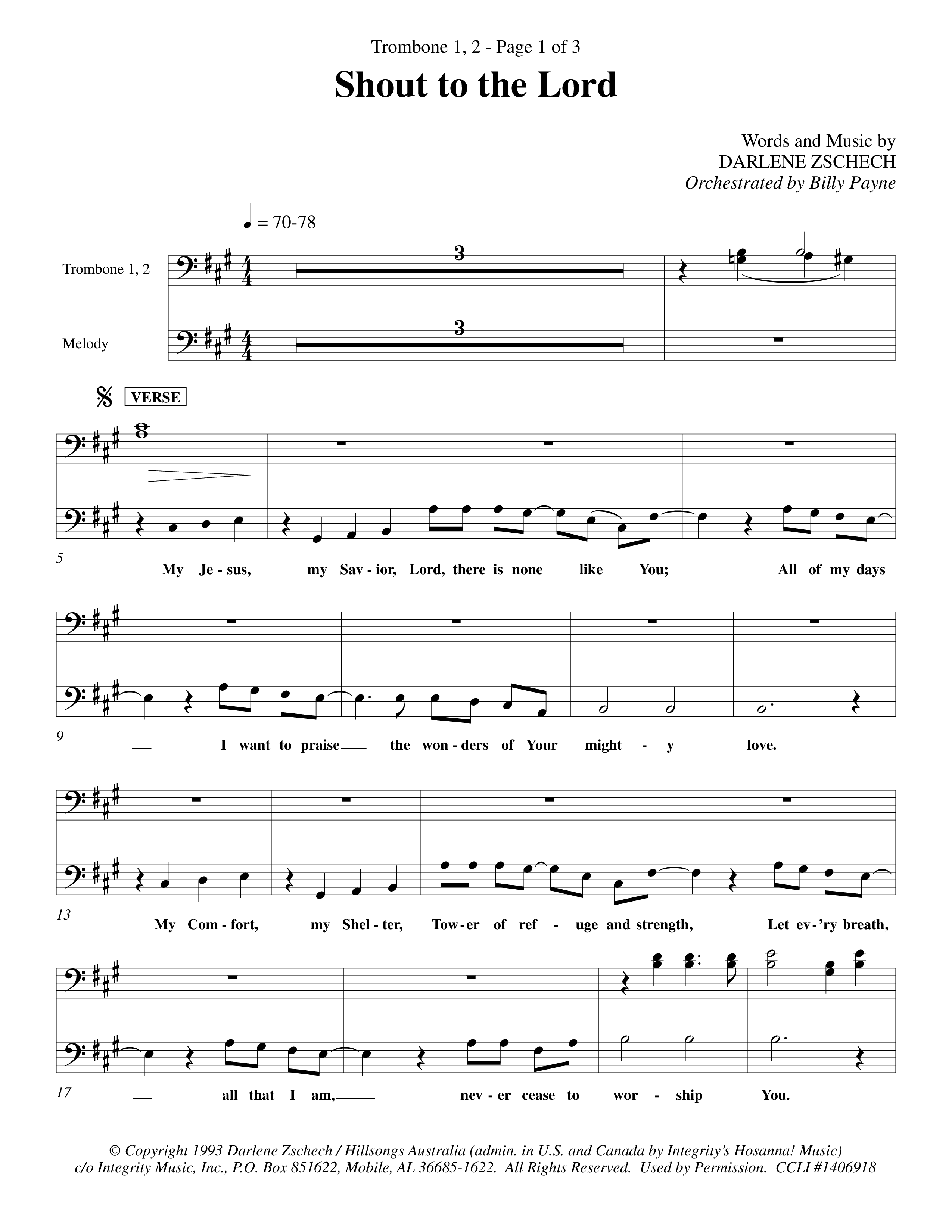 Shout To The Lord (Choral Anthem SATB) Trombone 1/2 (Word Music Choral / Orch. Billy Payne)