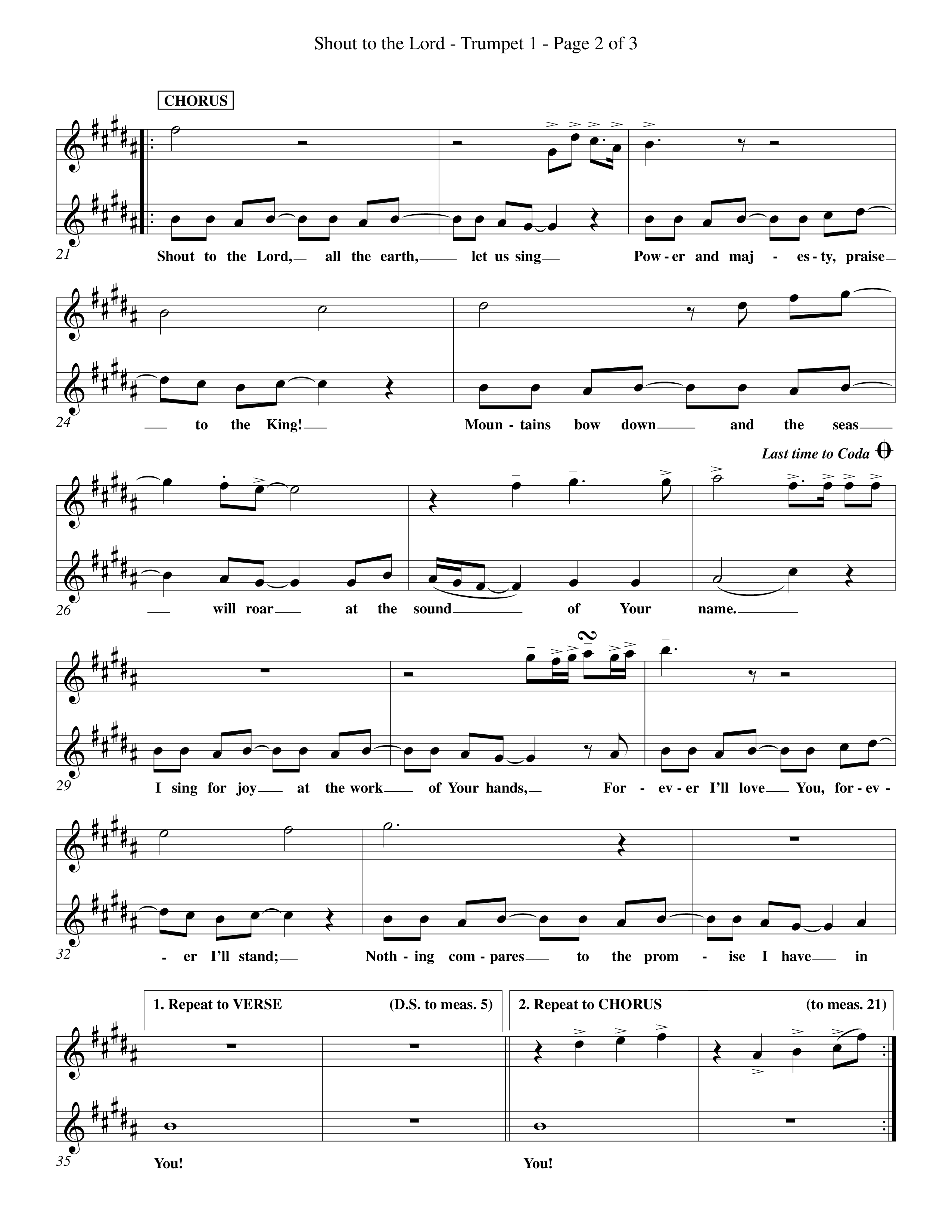 Shout To The Lord (Choral Anthem SATB) Trumpet 1 (Word Music Choral / Orch. Billy Payne)