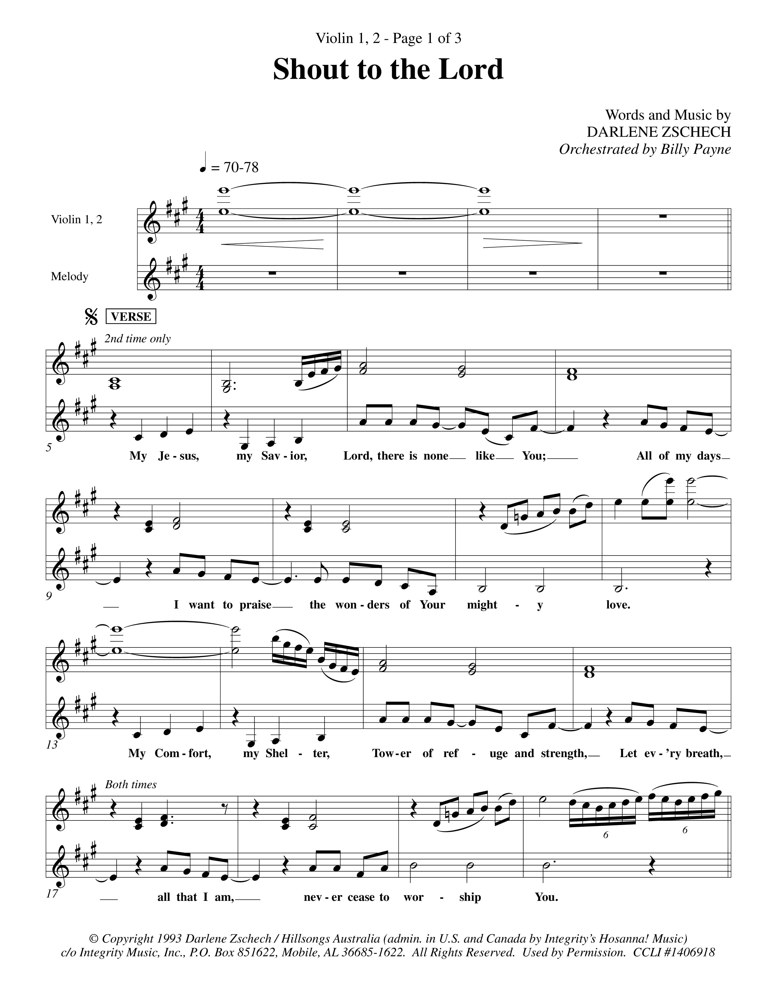 Shout To The Lord (Choral Anthem SATB) Violin 1/2 (Word Music Choral / Orch. Billy Payne)