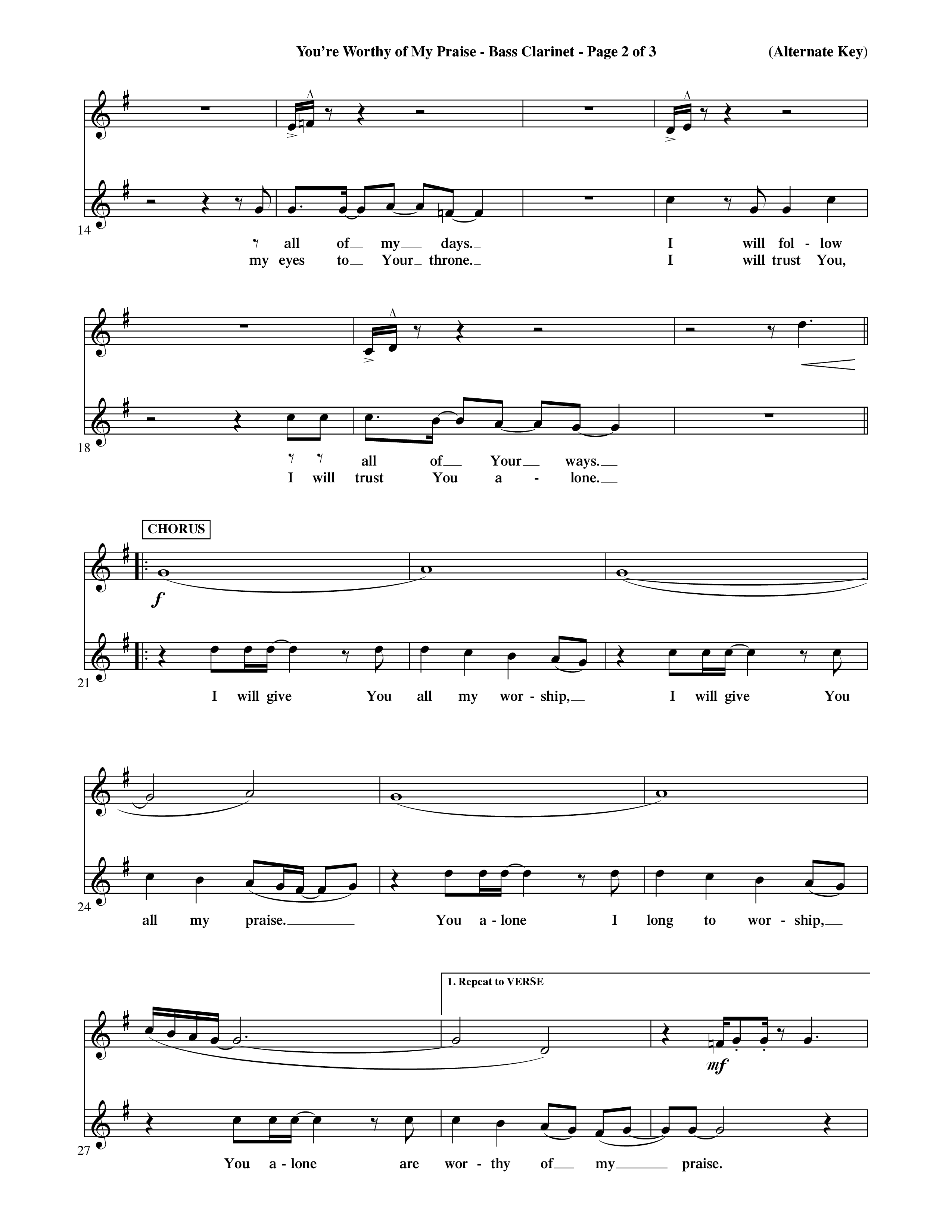 You're Worthy Of My Praise (Choral Anthem SATB) Bass Clarinet (Word Music Choral / Orch. Cliff Duren)