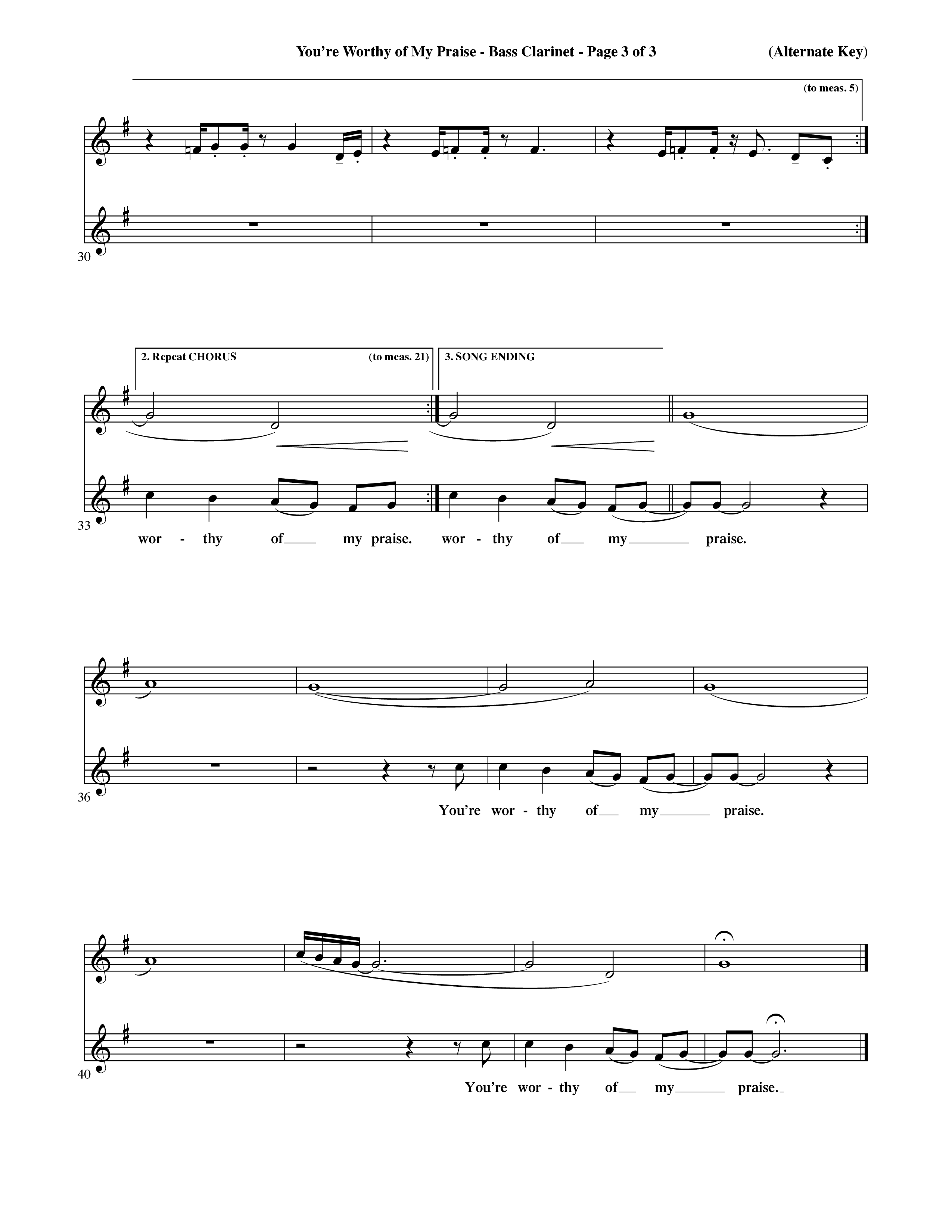 You're Worthy Of My Praise (Choral Anthem SATB) Bass Clarinet (Word Music Choral / Orch. Cliff Duren)