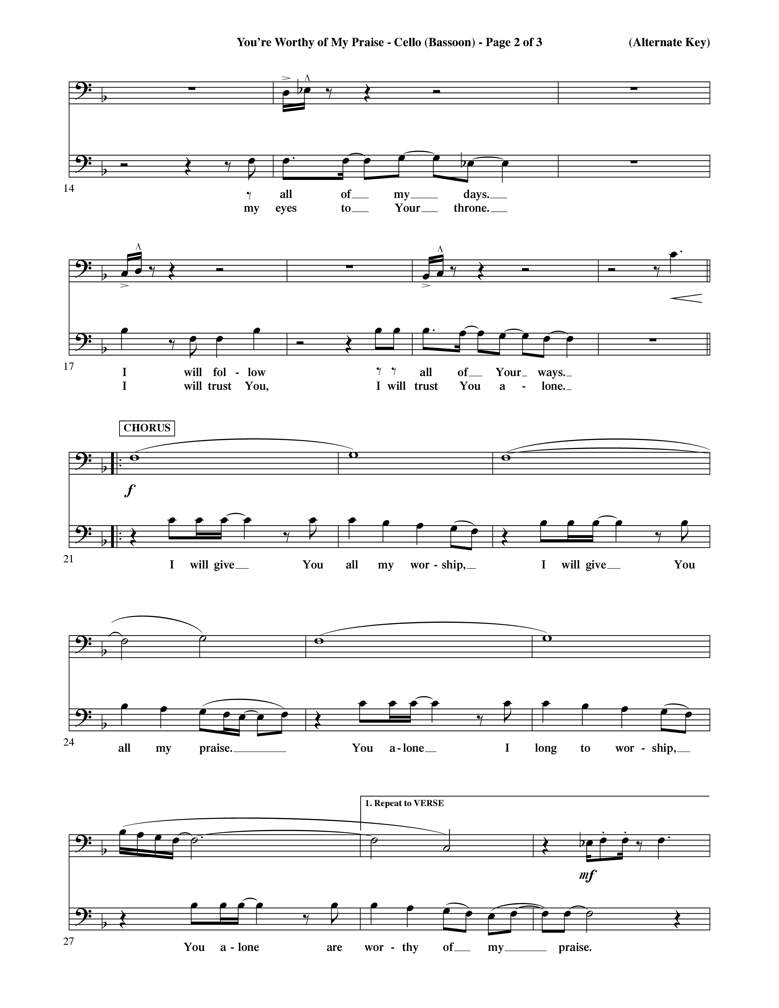 You're Worthy Of My Praise (Choral Anthem SATB) Cello (Word Music Choral / Orch. Cliff Duren)