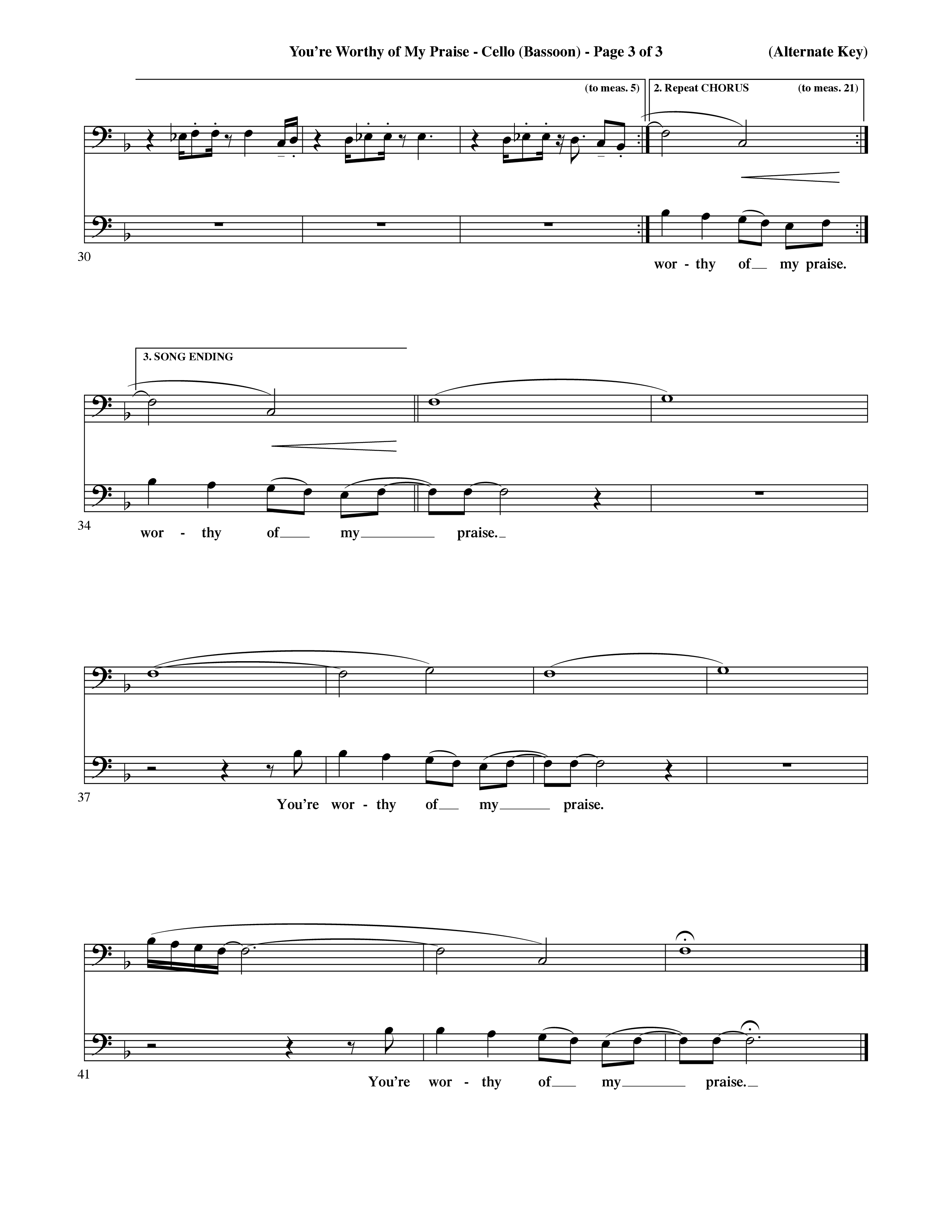 You're Worthy Of My Praise (Choral Anthem SATB) Cello (Word Music Choral / Orch. Cliff Duren)