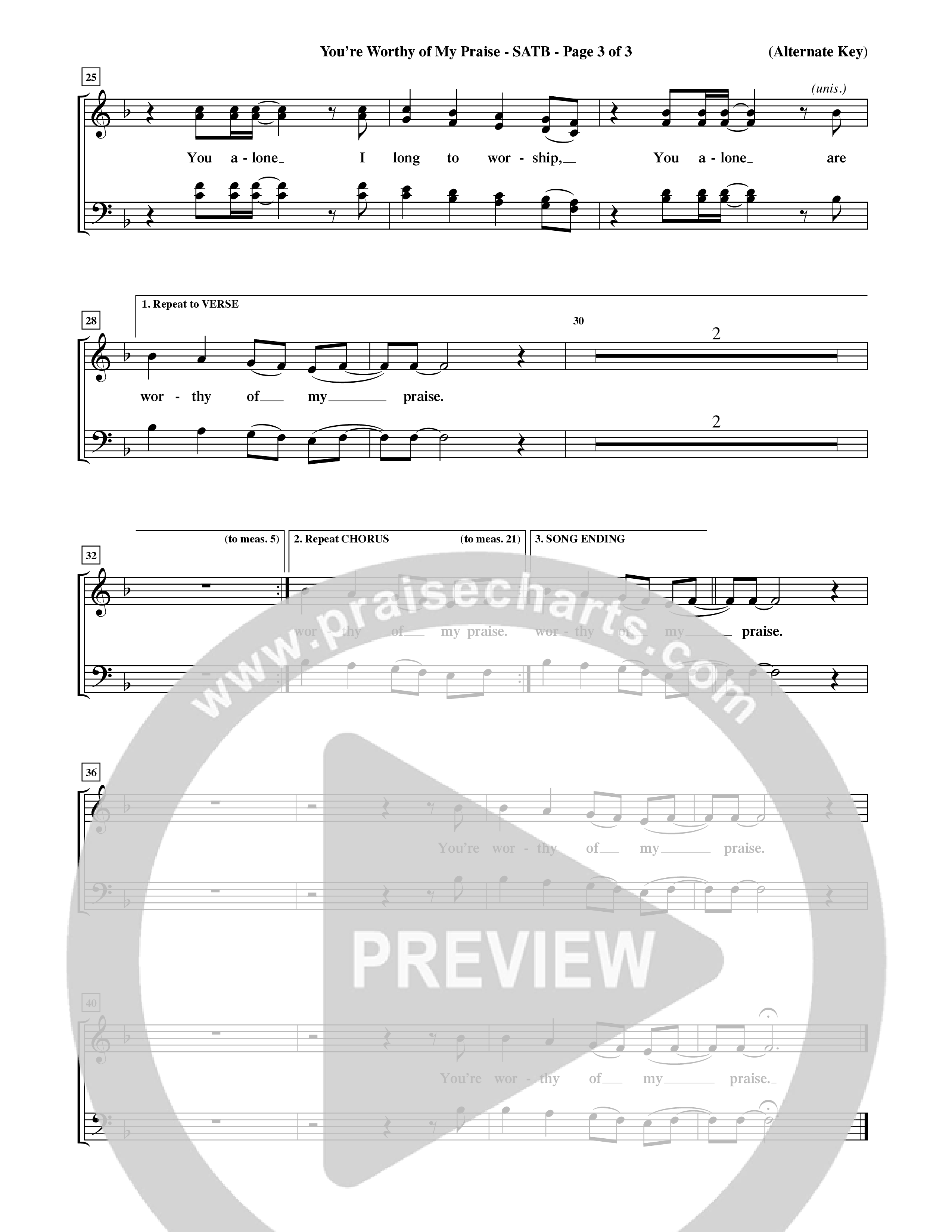 You're Worthy Of My Praise (Choral Anthem SATB) Choir Sheet (SATB) (Word Music Choral / Orch. Cliff Duren)