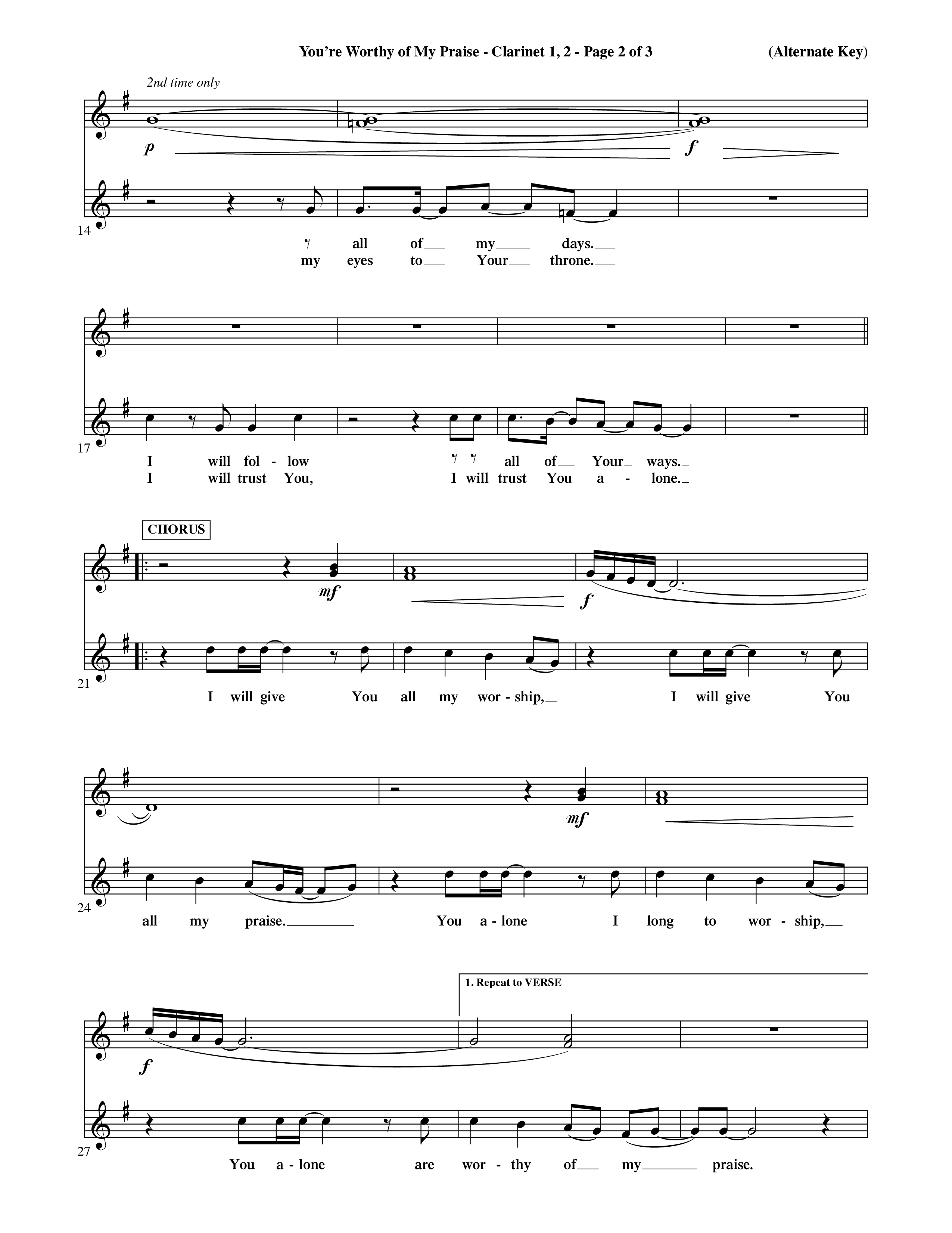 You're Worthy Of My Praise (Choral Anthem SATB) Clarinet 1/2 (Word Music Choral / Orch. Cliff Duren)