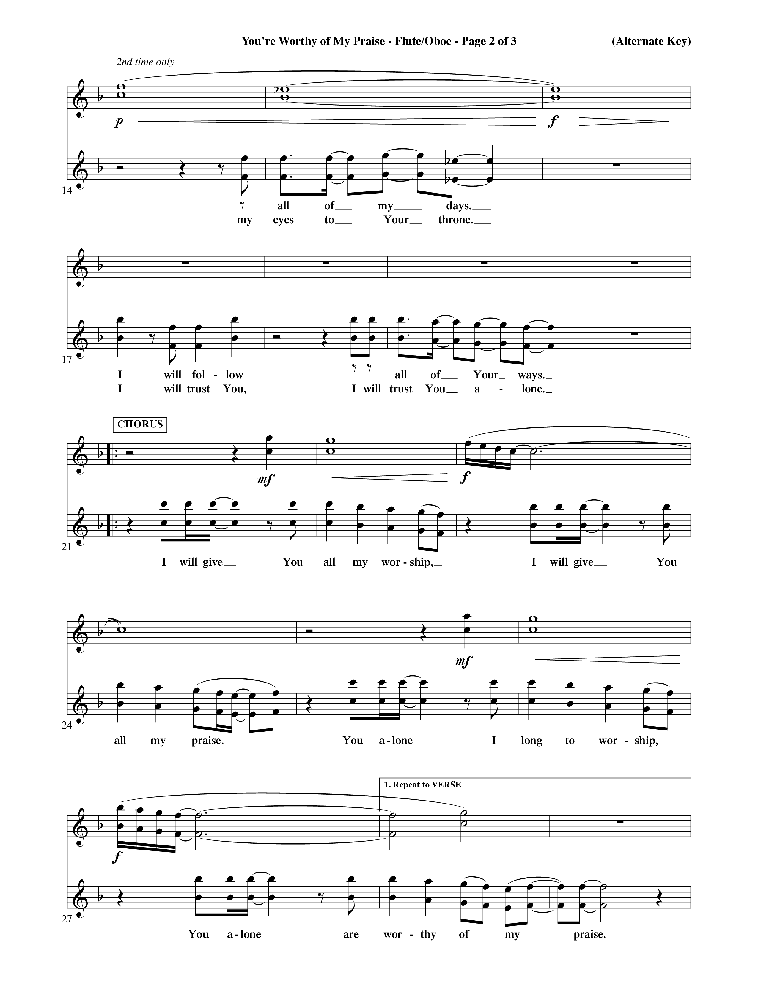 You're Worthy Of My Praise (Choral Anthem SATB) Flute/Oboe (Word Music Choral / Orch. Cliff Duren)