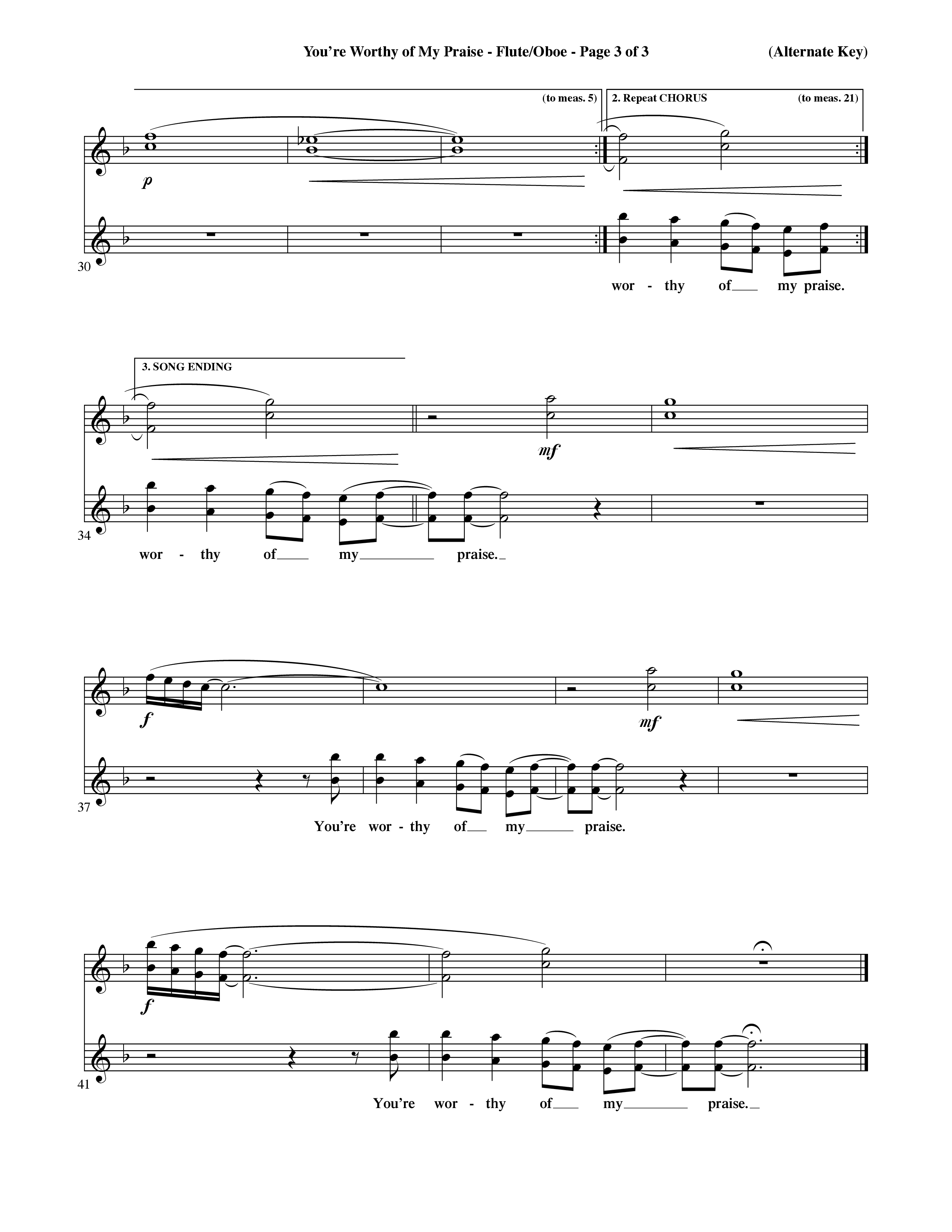 You're Worthy Of My Praise (Choral Anthem SATB) Flute/Oboe (Word Music Choral / Orch. Cliff Duren)