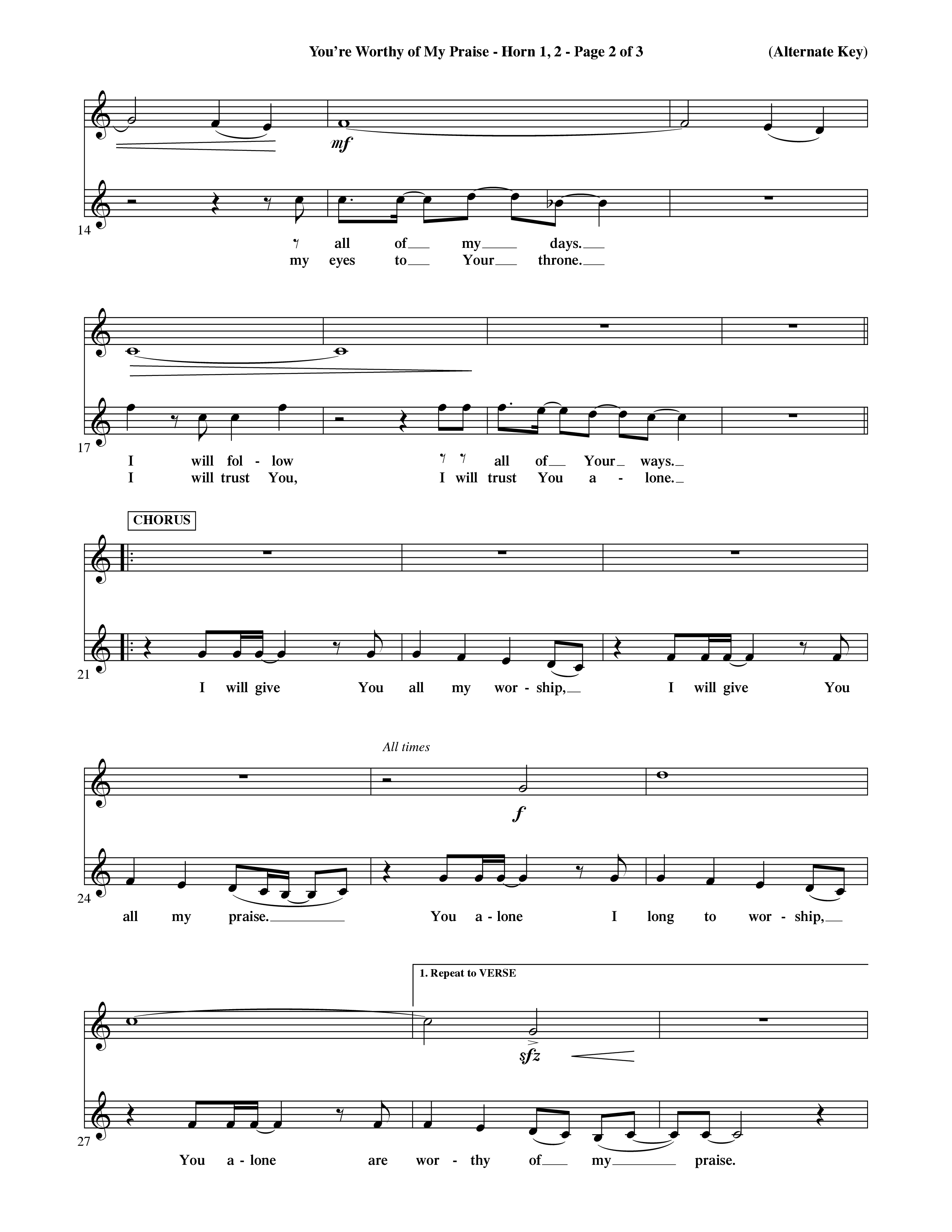 You're Worthy Of My Praise (Choral Anthem SATB) French Horn (Word Music Choral / Orch. Cliff Duren)