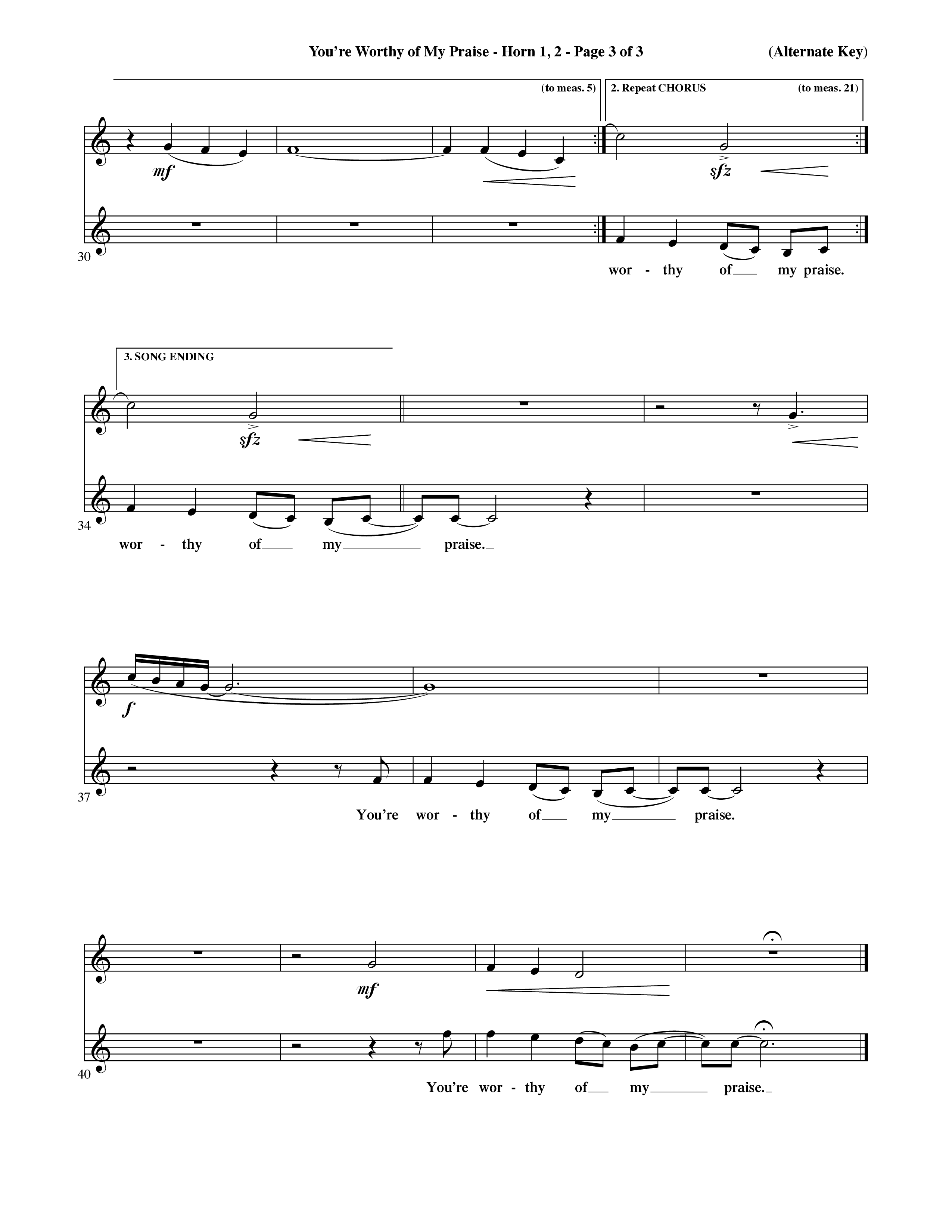 You're Worthy Of My Praise (Choral Anthem SATB) French Horn (Word Music Choral / Orch. Cliff Duren)